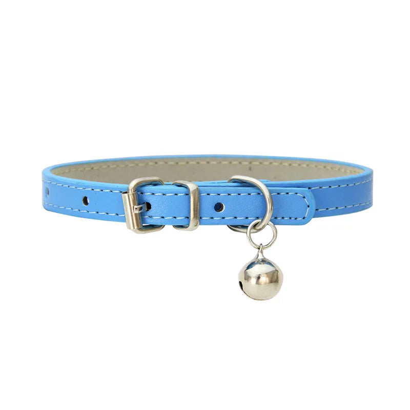 Cute Cat Collar Solid Faux Leather Adjustable Pet Collars with Bells Cats Products for Pets Dog Accessories