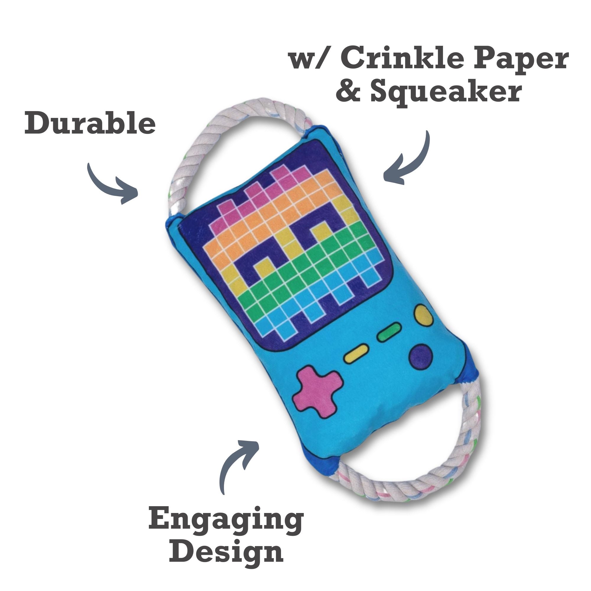 Retro Gamer Plush Dog Toy – with Squeaker & Crinkle Paper for Fun Play