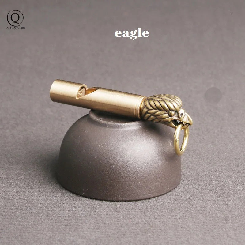Pure Brass Outdoor Skull Whistle Keyring Hanging Jewelry Copper Training High Pitch Whistles Pendants Gifts Key Chain Ring DIY