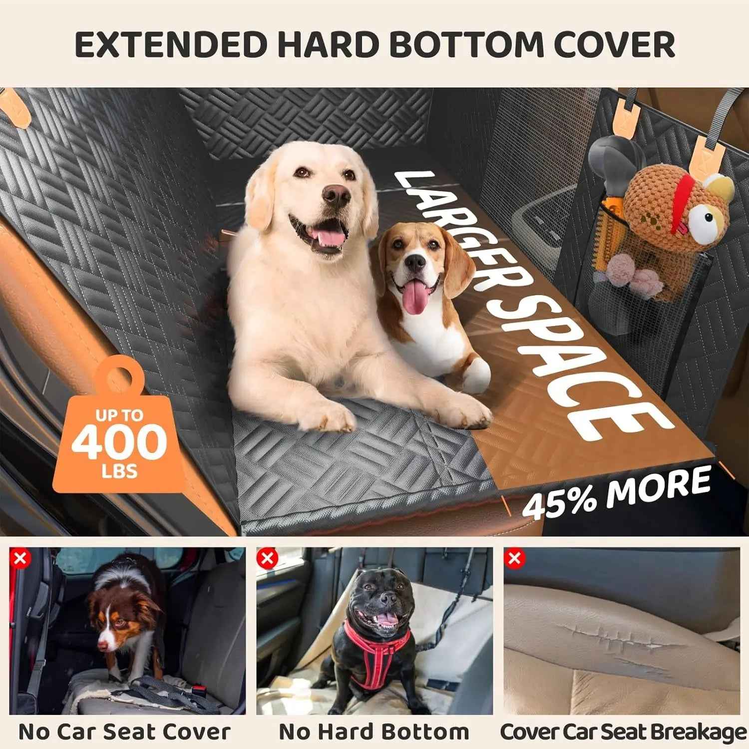 Dog Car Seat Cover Hammock  Hard Bottom, for SUV & Truck Back Seat