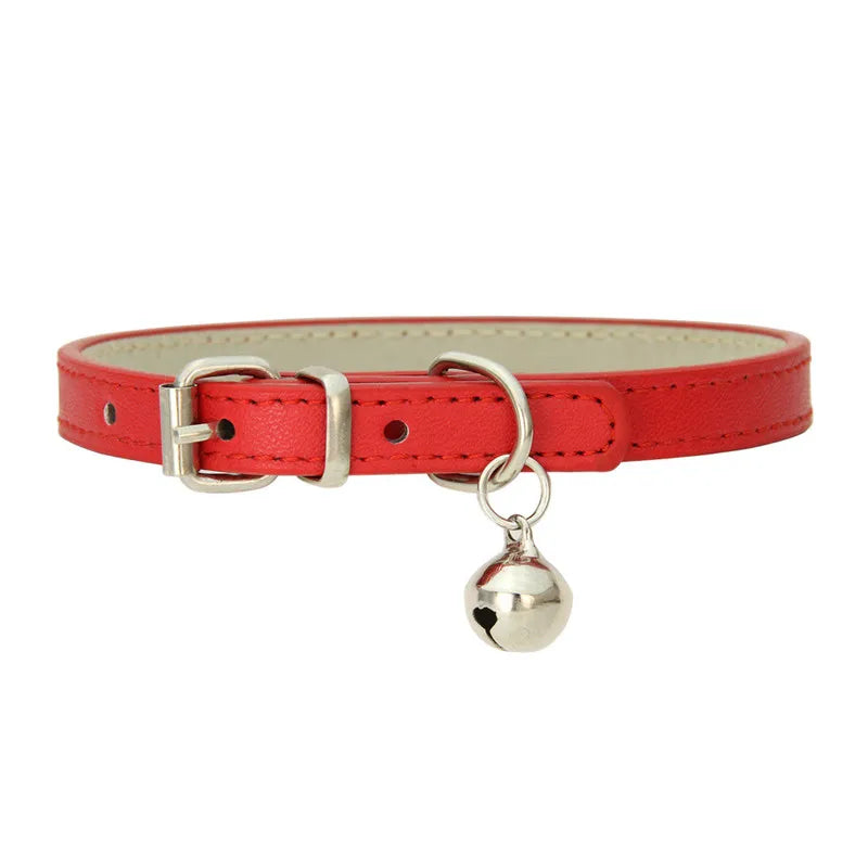 Cute Cat Collar Solid Faux Leather Adjustable Pet Collars with Bells Cats Products for Pets Dog Accessories