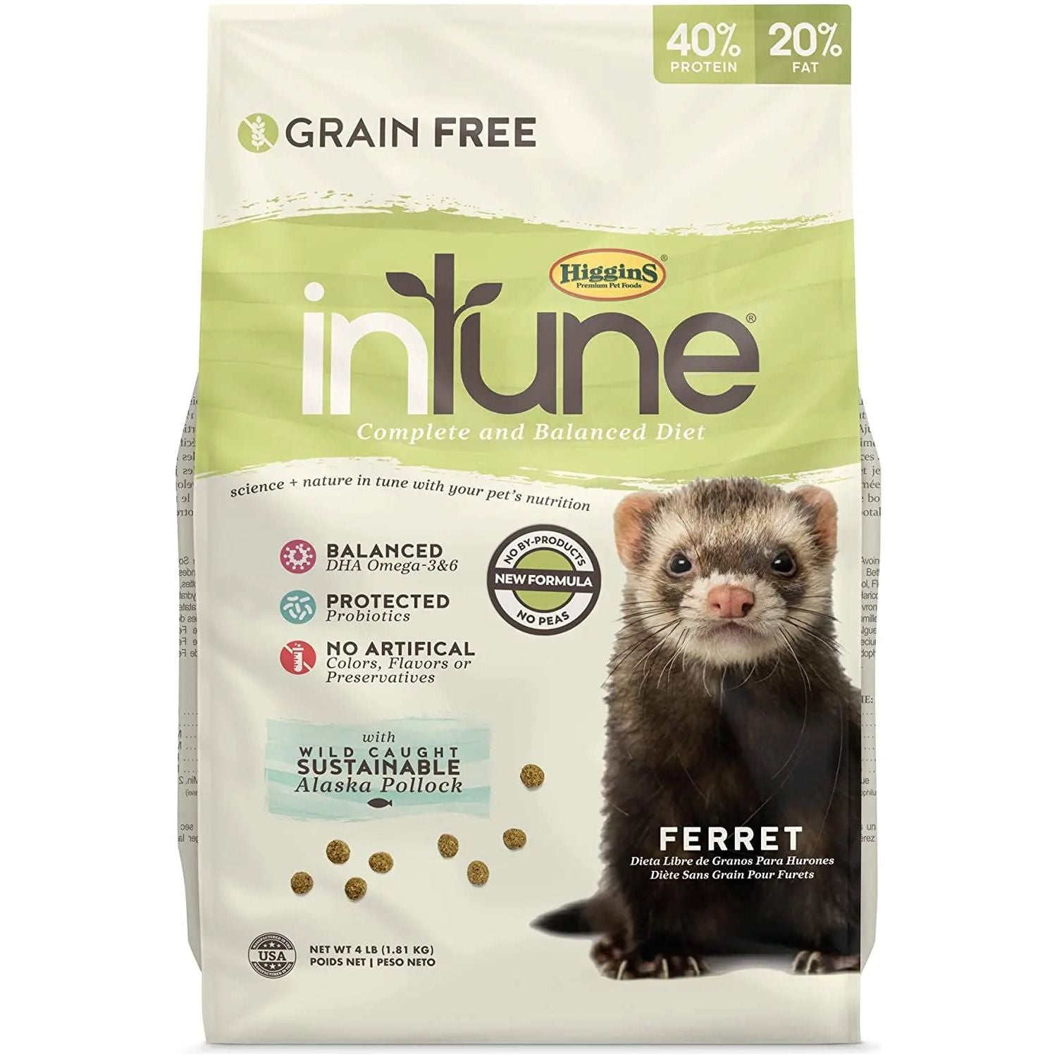 Higgins InTune Complete Grain Free Ferret Food High Protein Diet 4lbs.