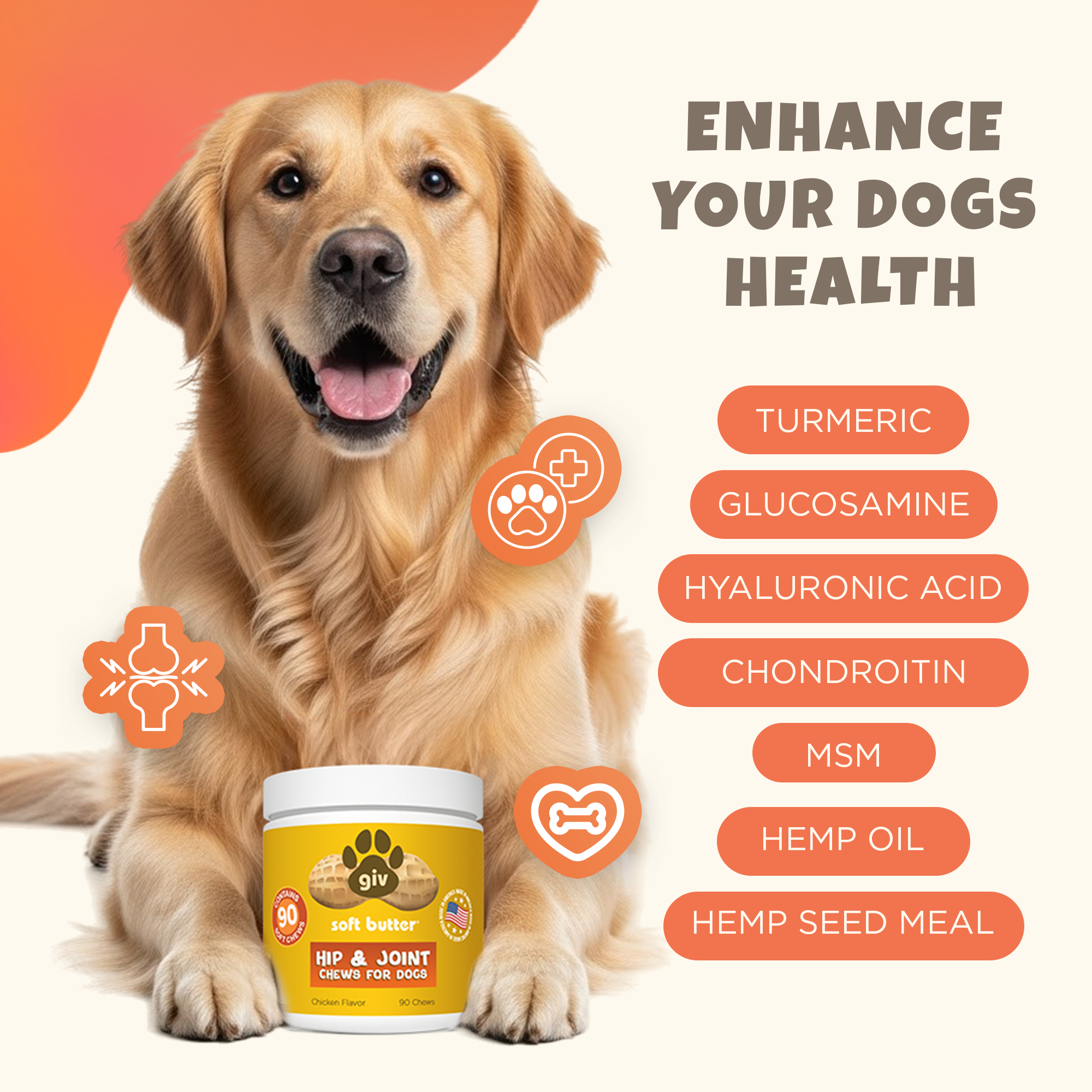 Hip & Joint Chews for Dogs (90 Count Jar)
