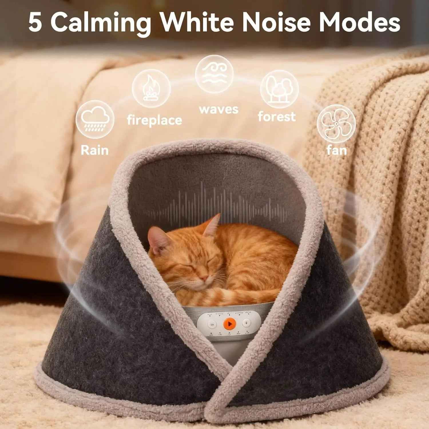 Indoor Heated & Cooling Cat Cave Bed with White Noise
