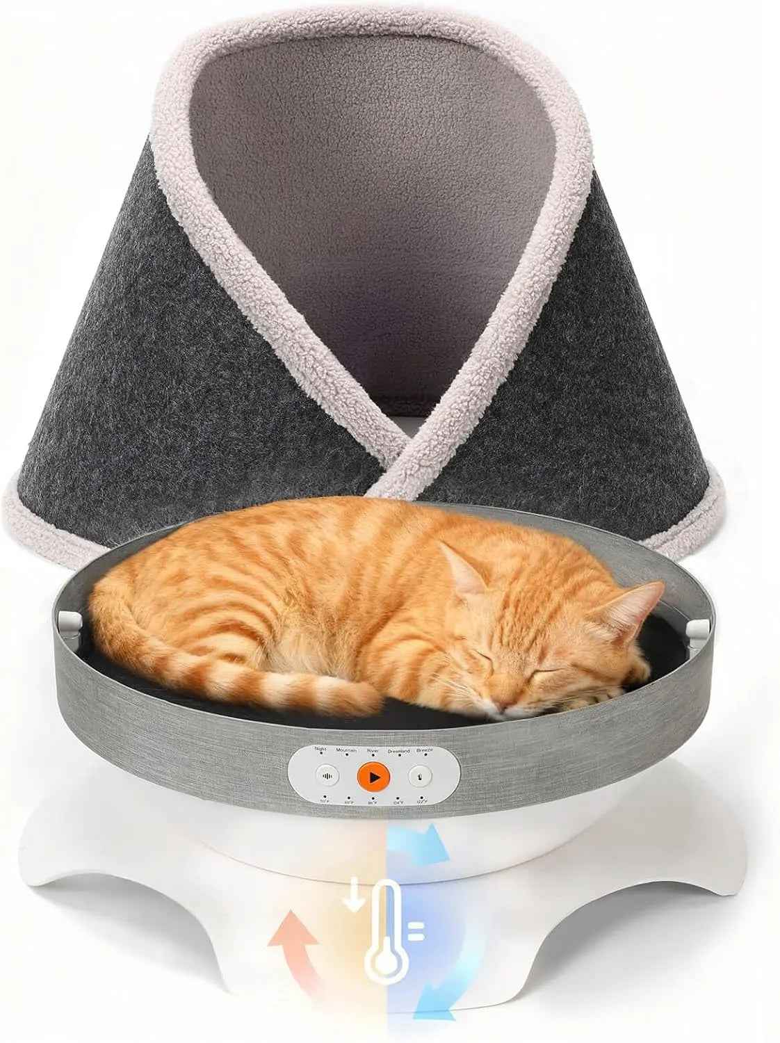 Indoor Heated & Cooling Cat Cave Bed with White Noise