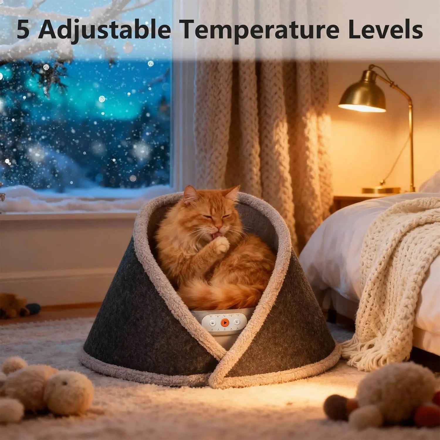 Indoor Heated & Cooling Cat Cave Bed with White Noise