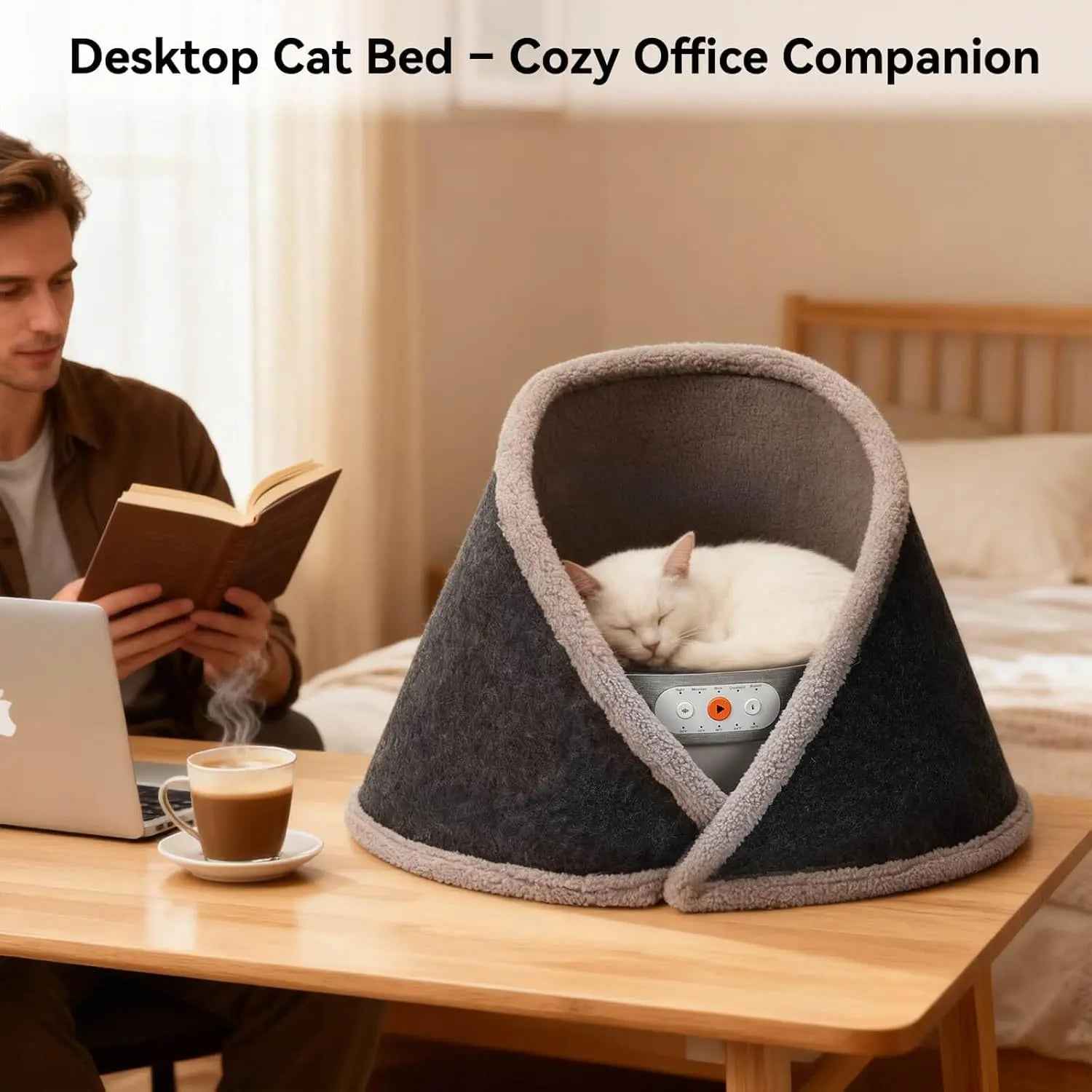 Indoor Heated & Cooling Cat Cave Bed with White Noise