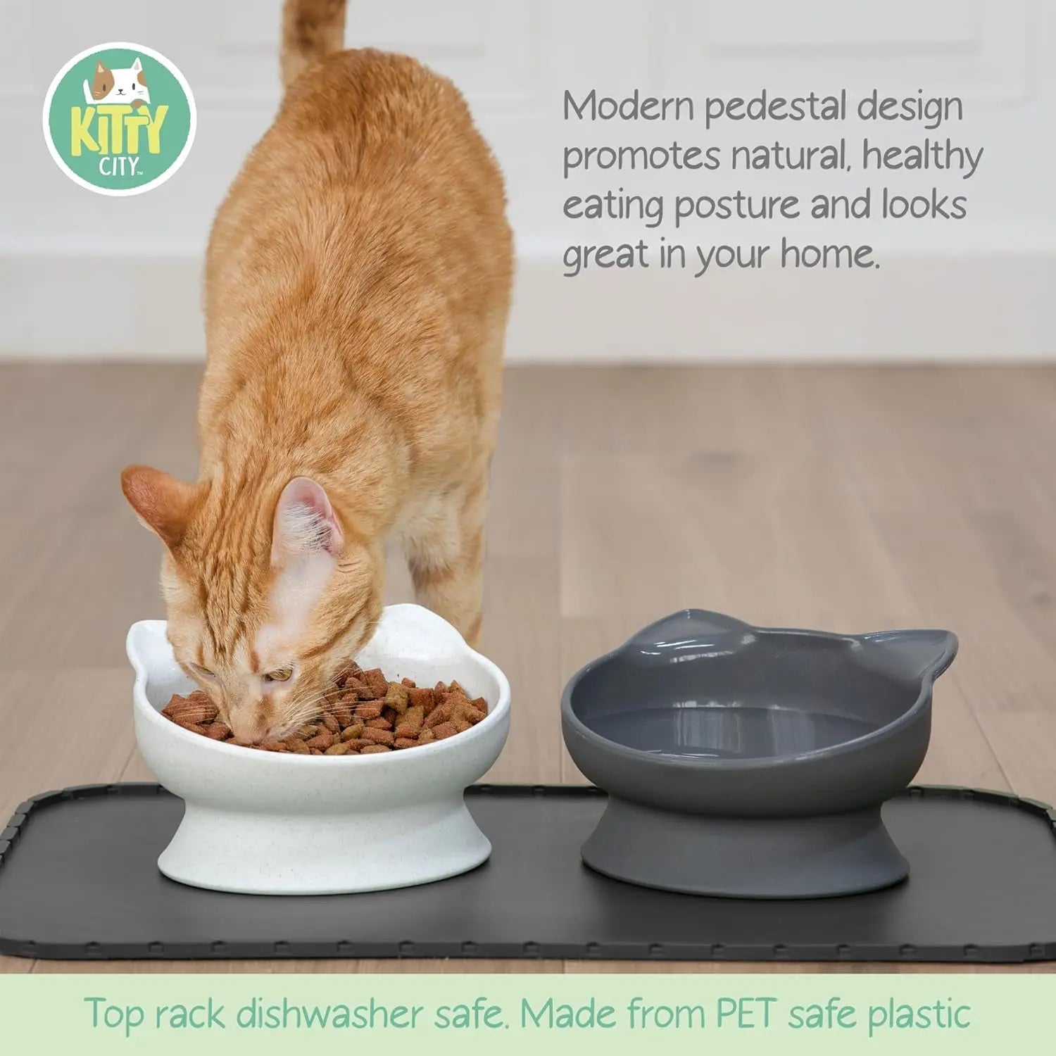Kitty City Elevated Cat Bowls Set of 2 Whisker Friendly Raised 6.5oz Modern