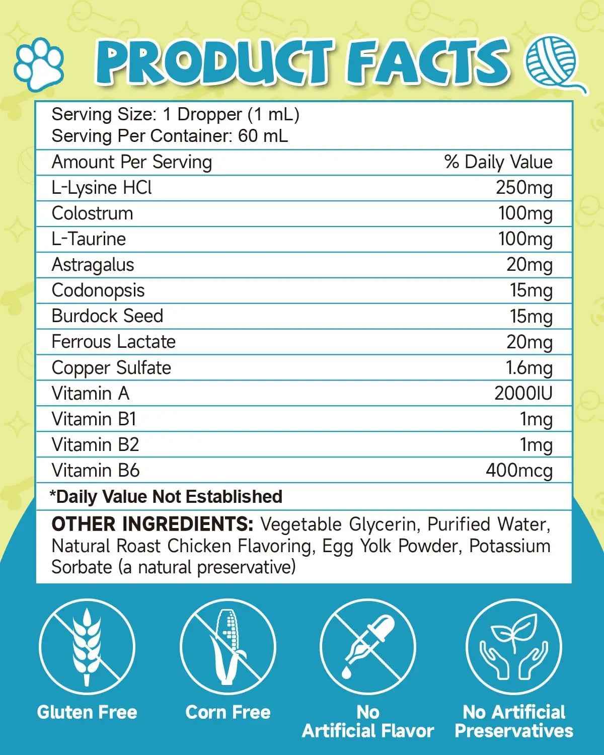 L-Lysine Liquid Drops for Cats Immune & Respiratory Support 2oz Chicken