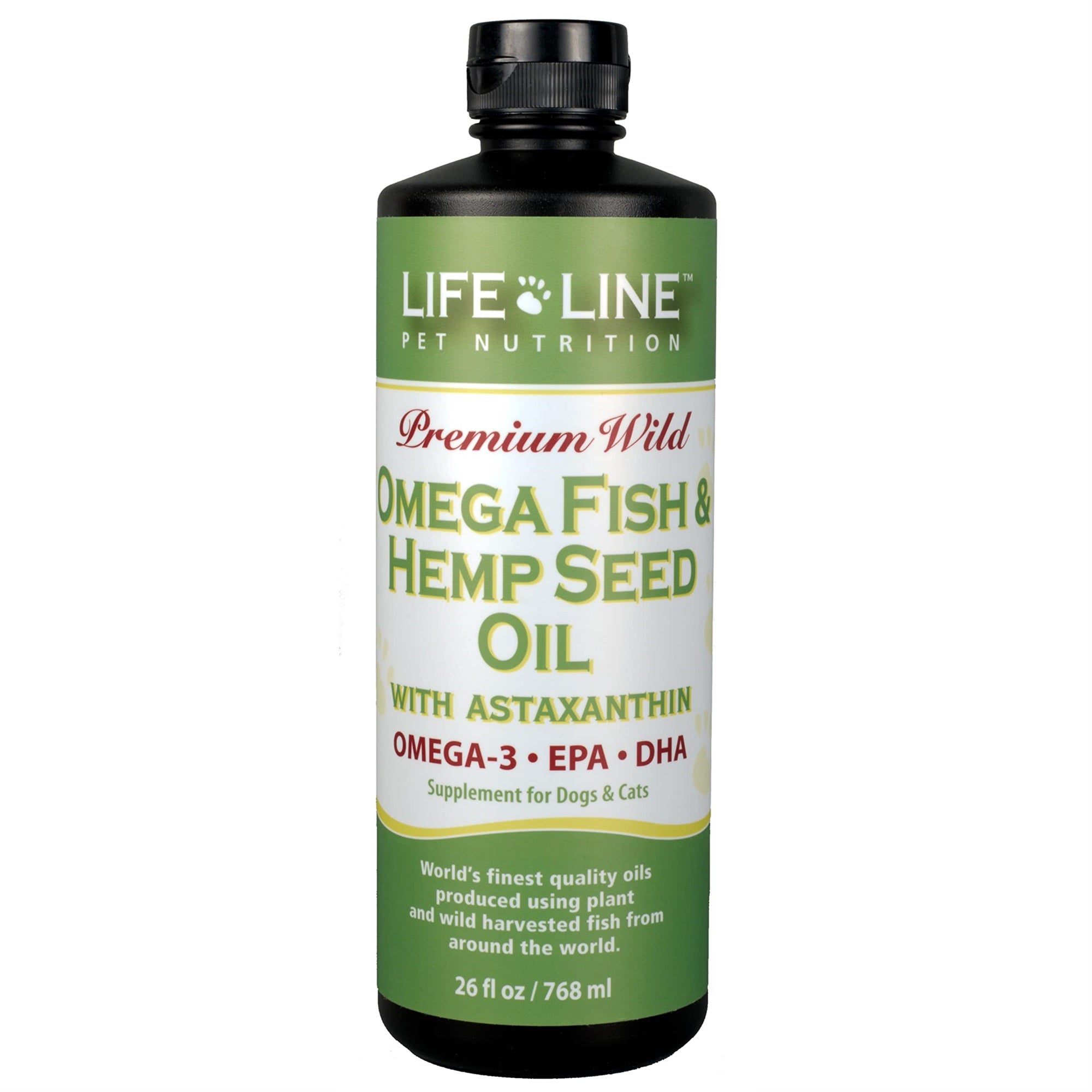 Life Line Pet Nutrition Omega Fish & Hemp Seed Oil - Omega 3 Supplement for Improved Skin, Coat and Joint Health, 26 Fl Oz