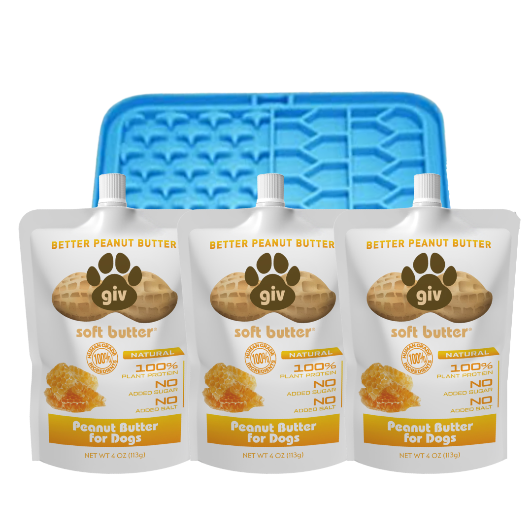 Dog Peanut Butter 4oz Pouch (3 Count) with Lick Mat