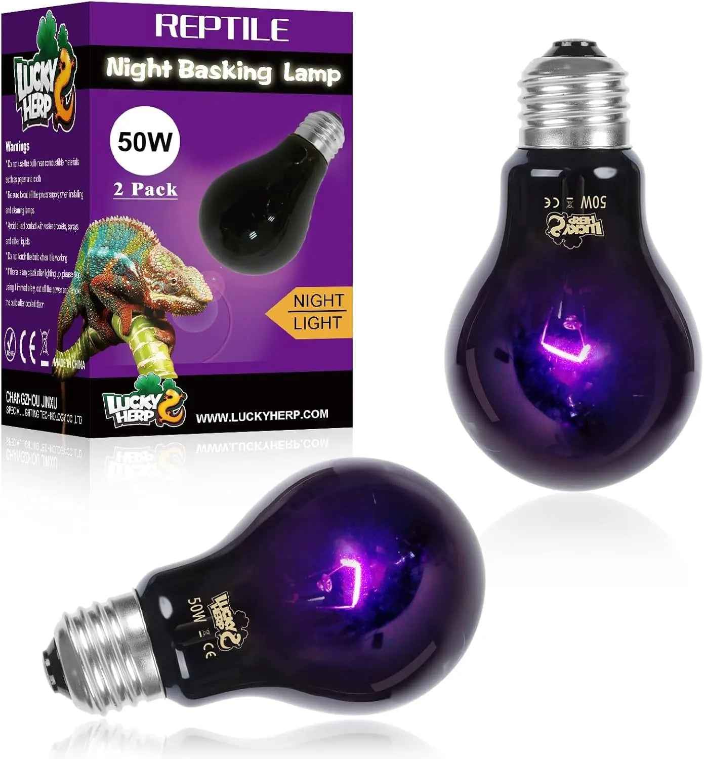 LUCKY HERP Reptile Night Heat Bulb 2 Pack 50W/75W UVA E26