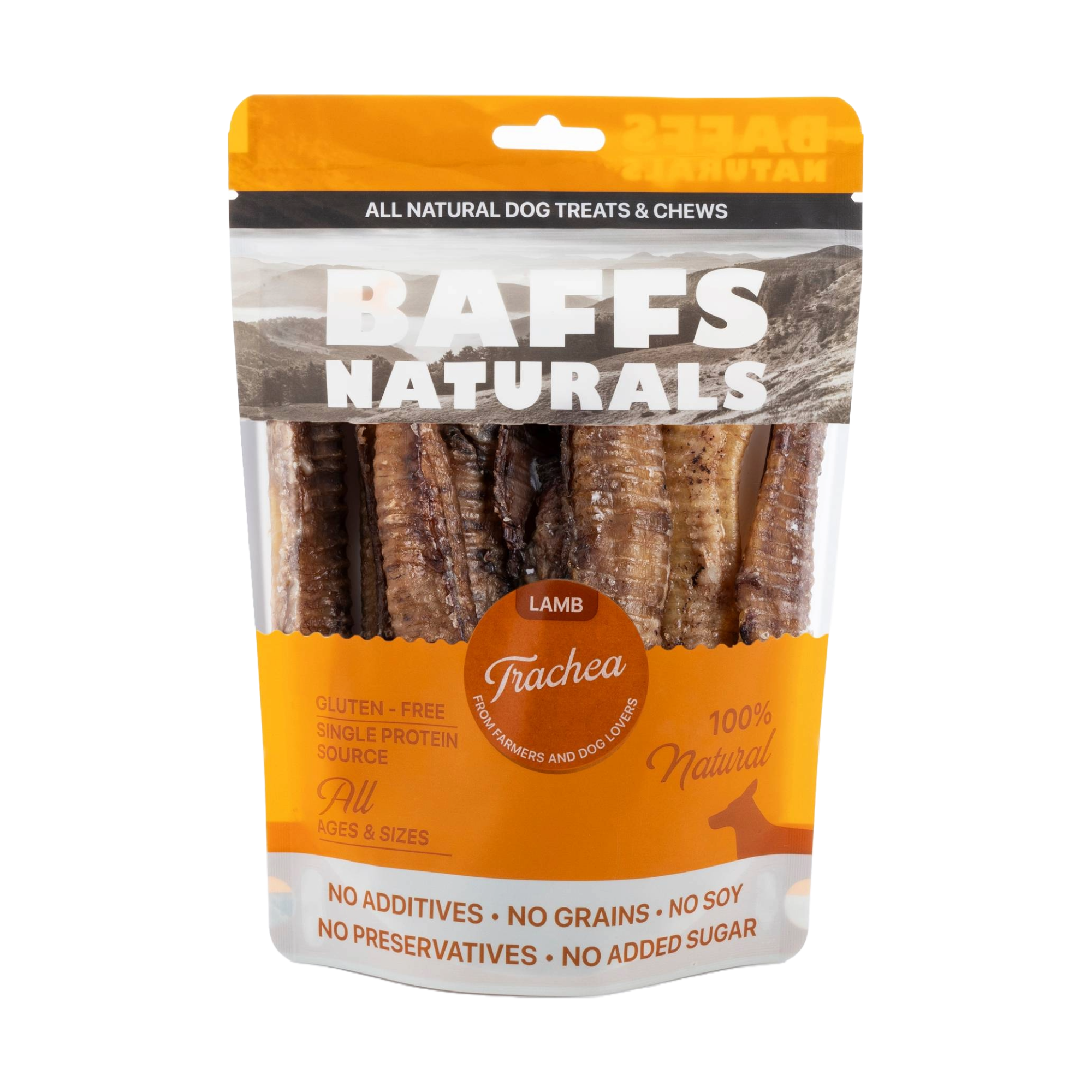 BAFFS NATURALS All-Natural Premium Lamb Trachea Dog Chews – 2 Pack (10 Chews Each)