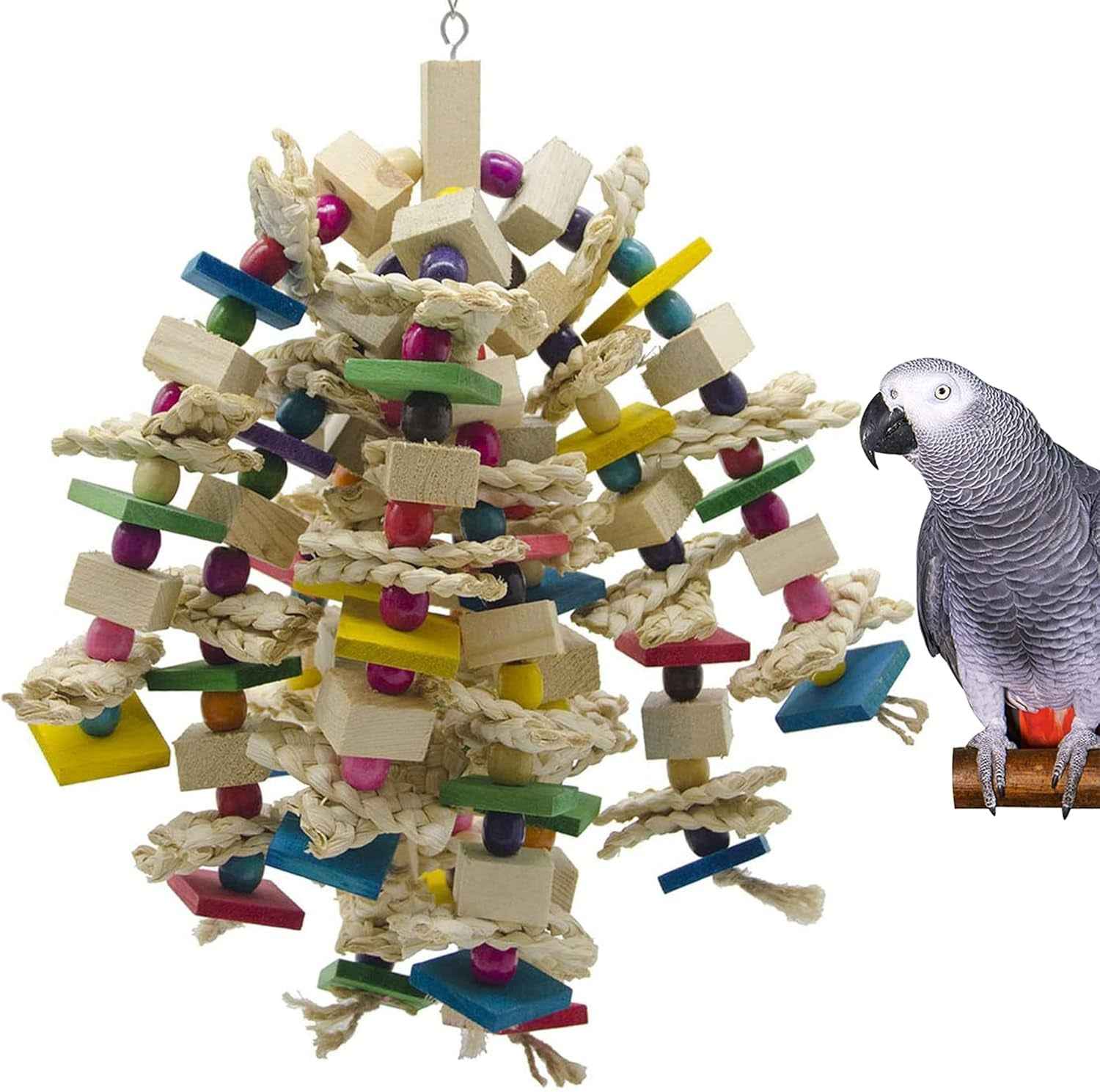 Large Parrot Chew Toy Wooden Bird Blocks Hanging Cage Toy Macaw African Grey
