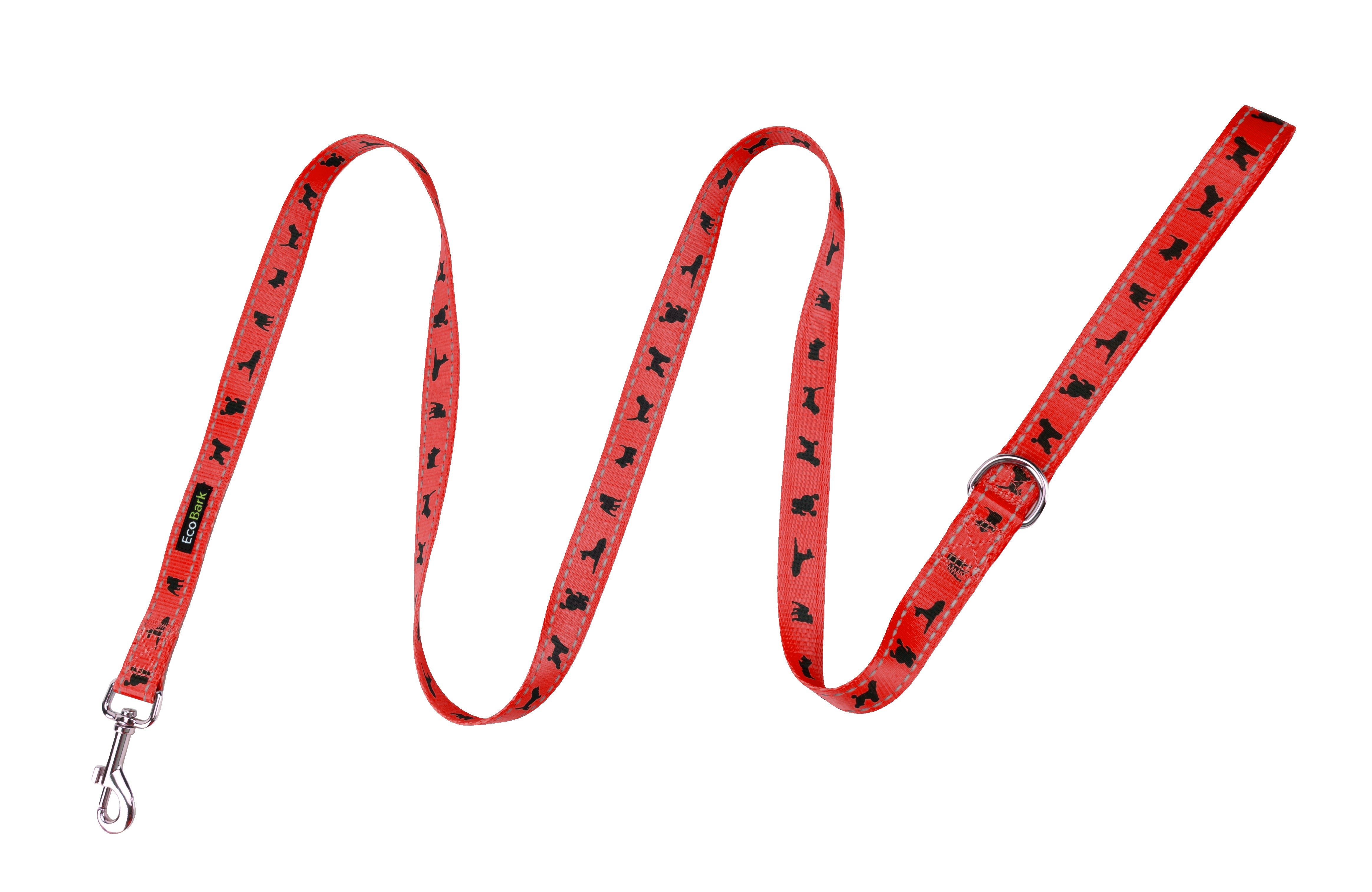 EcoBark Cherry Red Dog Leash- Padded Comfort Grip Leash with Dog Pattern - 4 ft, 5 ft, and 6 ft Leash for Small and Medium Dogs