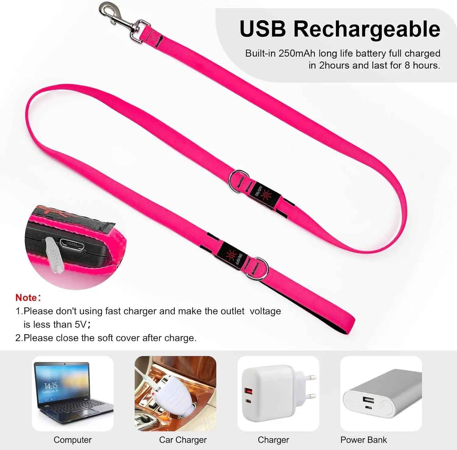 Light Up LED Dog Leash 6FT – USB Rechargeable Glow Leash for Night Safety