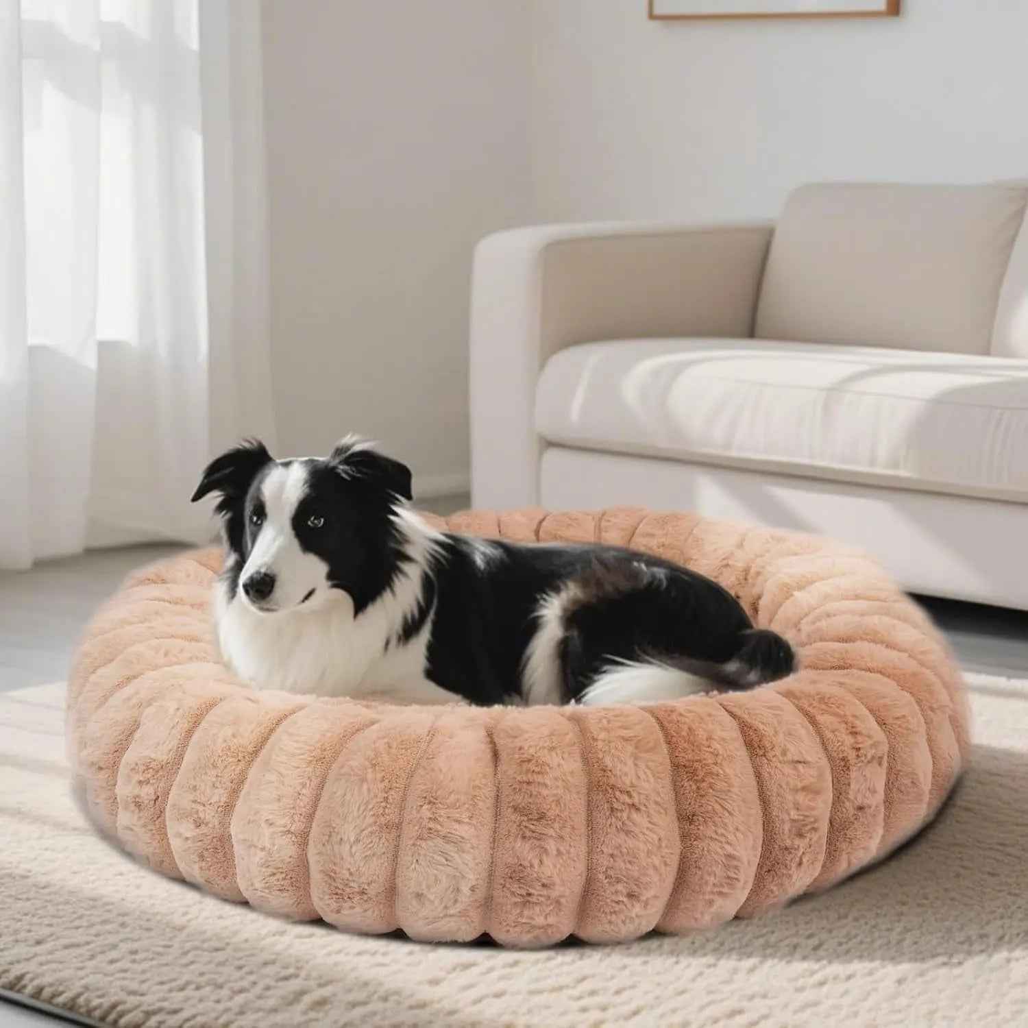 Faux Fur Calming Donut Dog & Cat Bed with Non-Slip Base