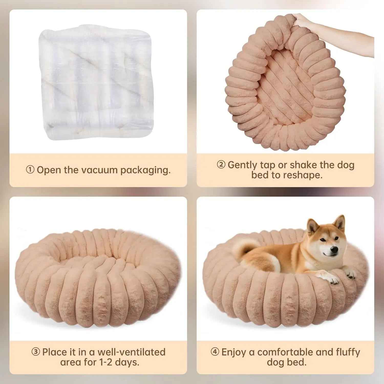 Faux Fur Calming Donut Dog & Cat Bed with Non-Slip Base