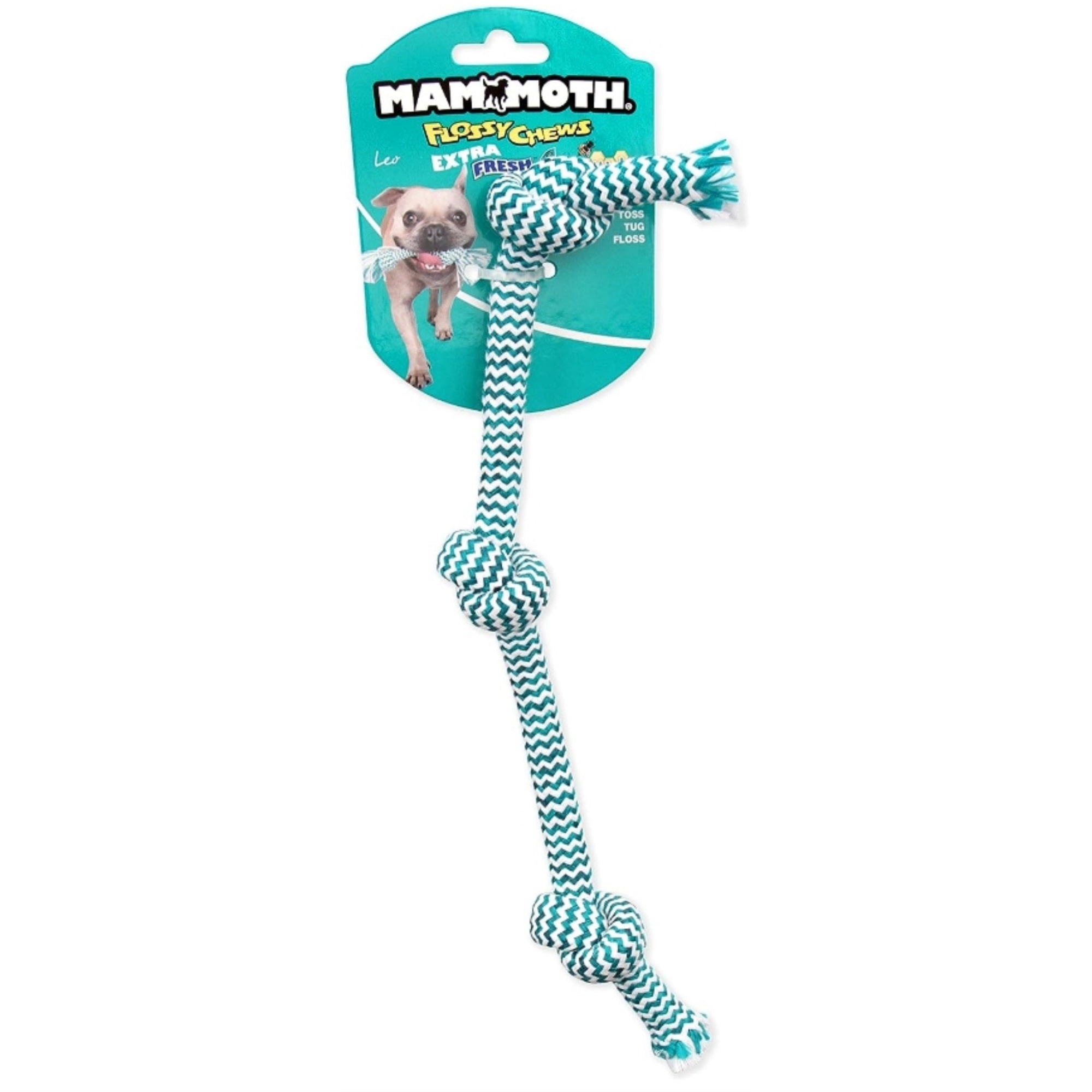 Mammoth Flossy Chews Extra Fresh Rope Tug – Premium Cotton-Poly Yarn With Floss Tug Toy For Dogs – Interactive Dog Rope Toy – Tug Dog Chew Toy For Small Dogs - Small, 15”