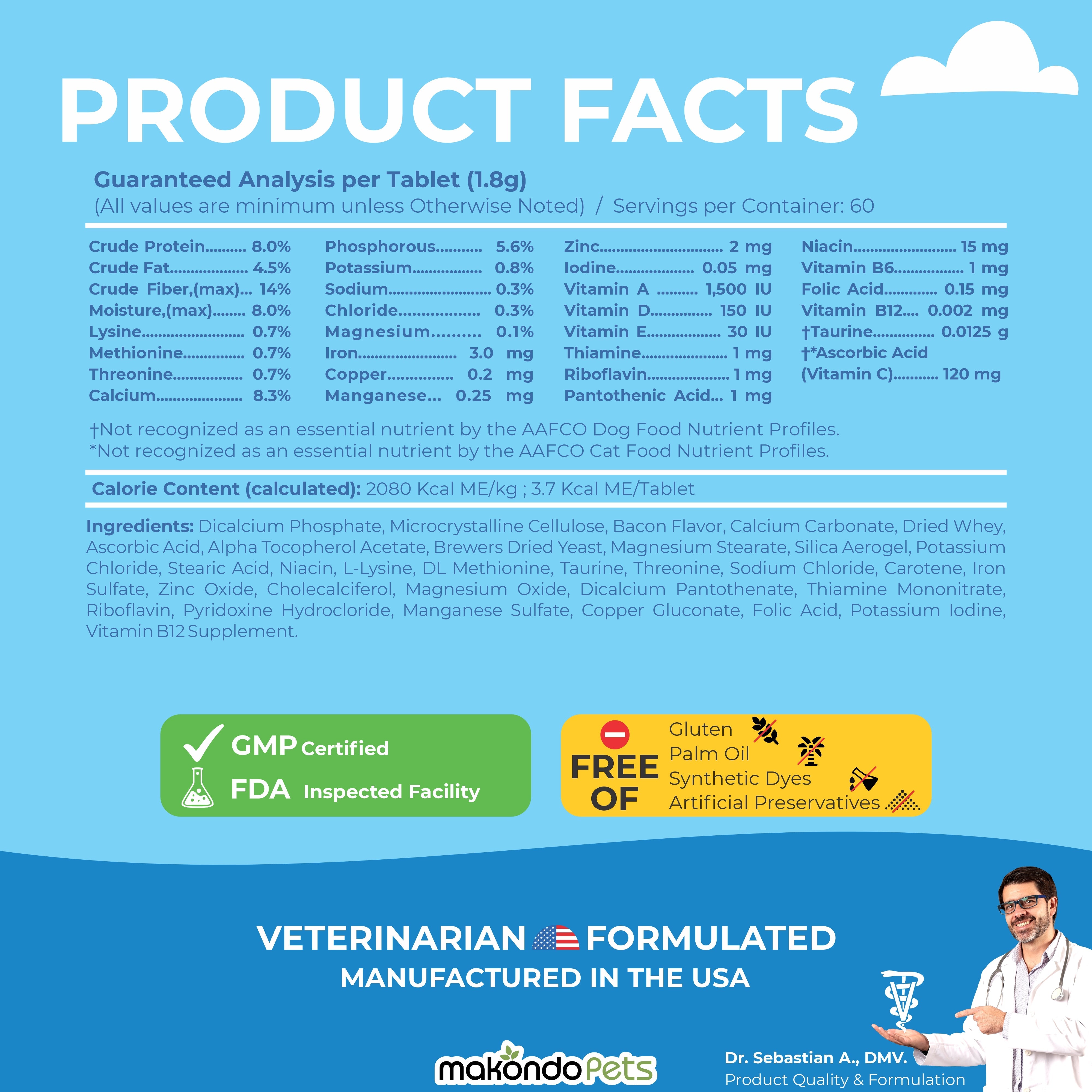 Multivitamin for Dogs & Cats. Prenatal Vitamins. 60 Tabs