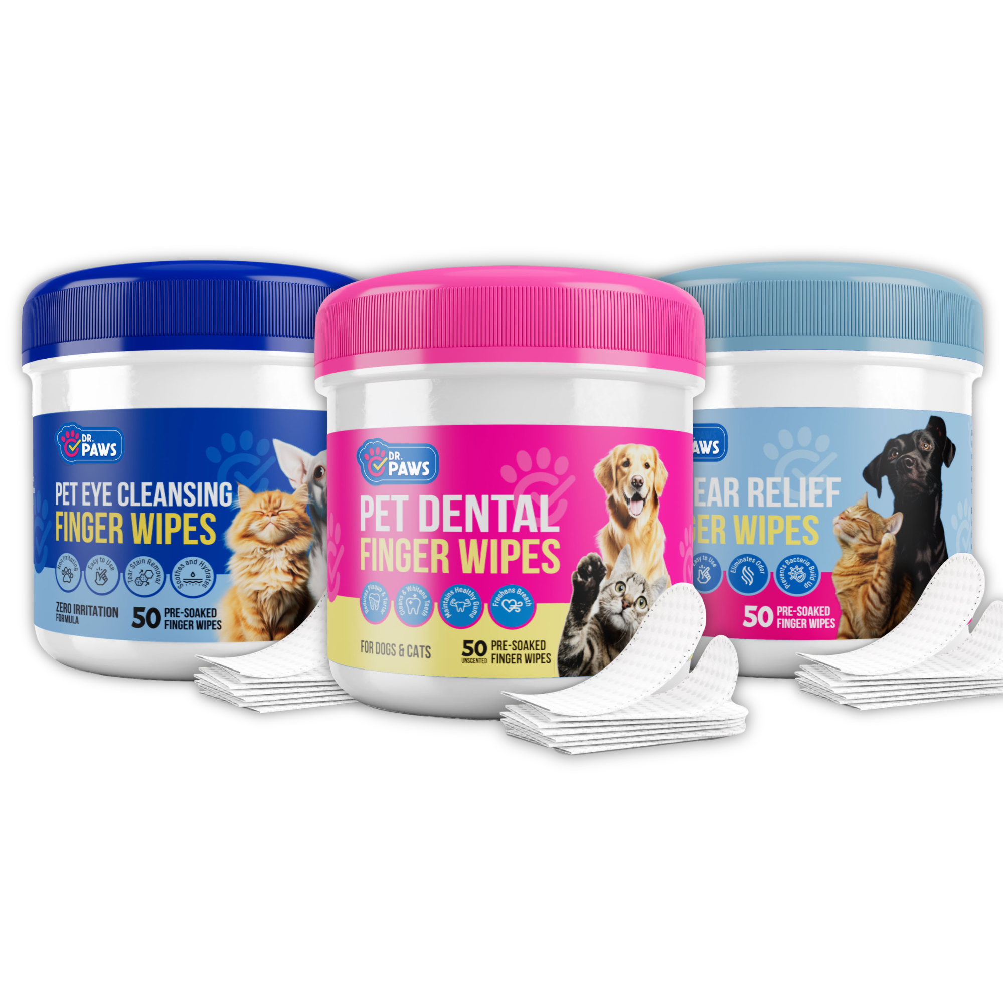3-Pack Hygiene Bundle – Pet Dental, Ear, & Eye Finger Wipes