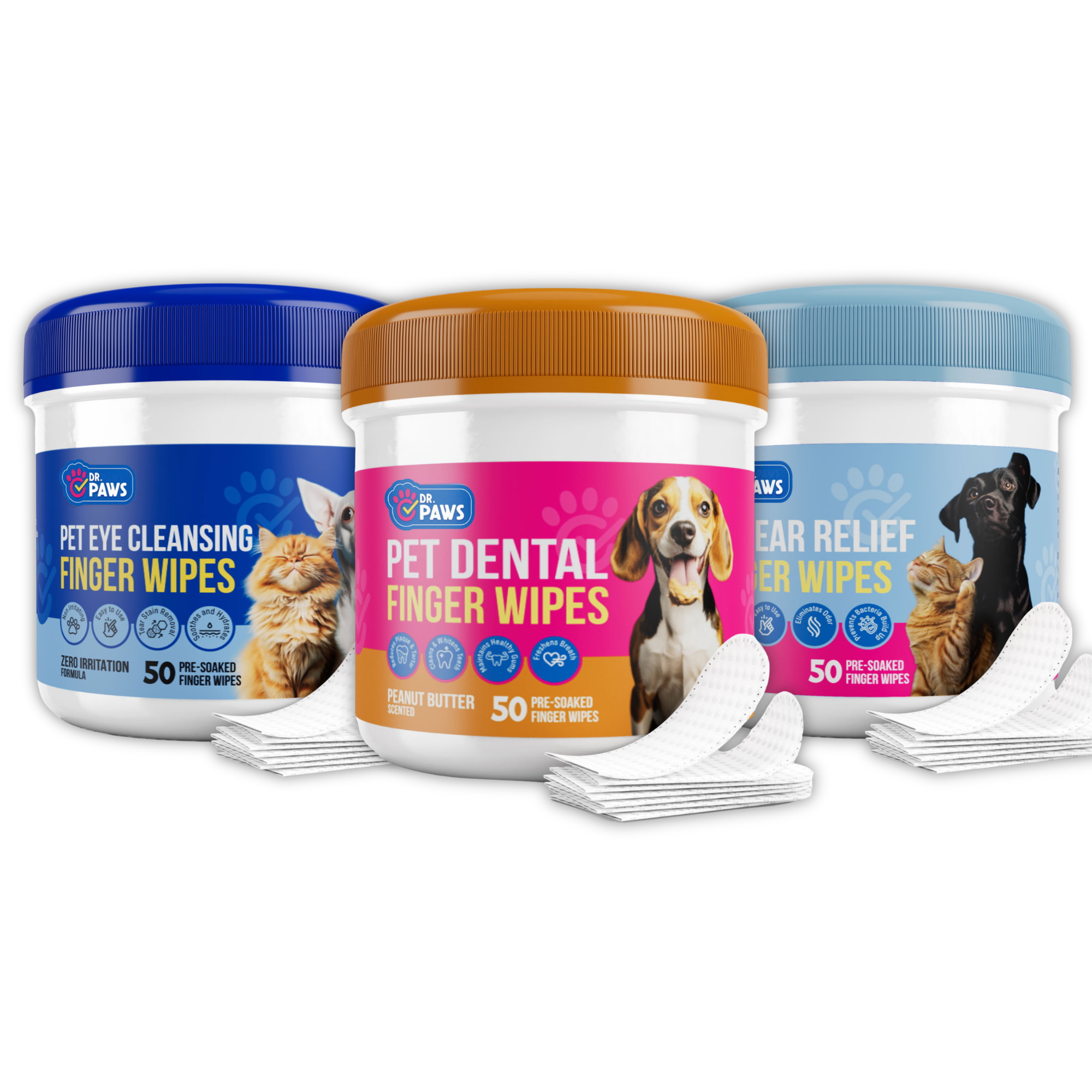 3-Pack Hygiene Bundle – Pet Dental, Ear, & Eye Finger Wipes