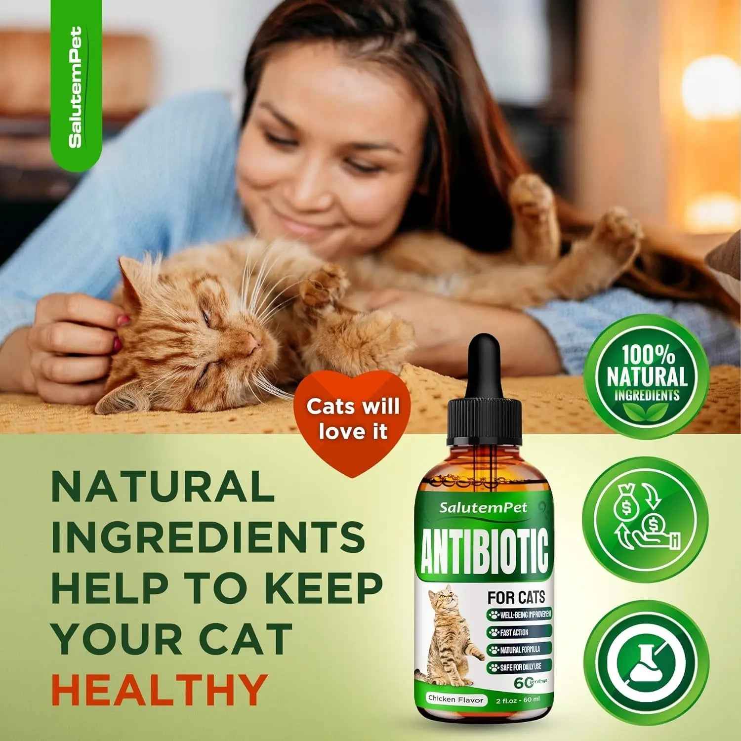 Natural Immune Support Drops for Cats Chicken Flavor 2oz