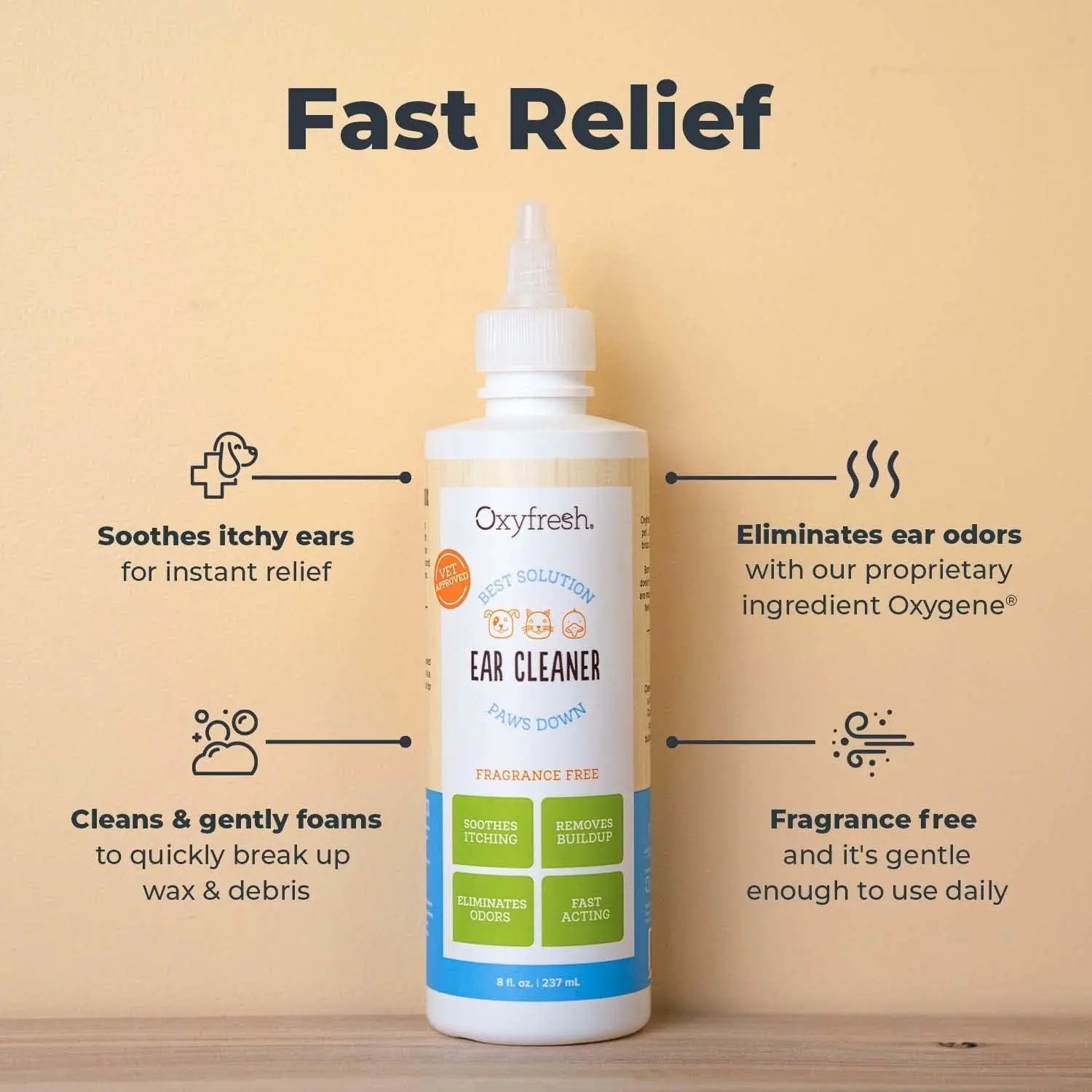 Oxyfresh Advanced Pet Ear Cleaner for Dogs & Cats Sting-Free 8 oz