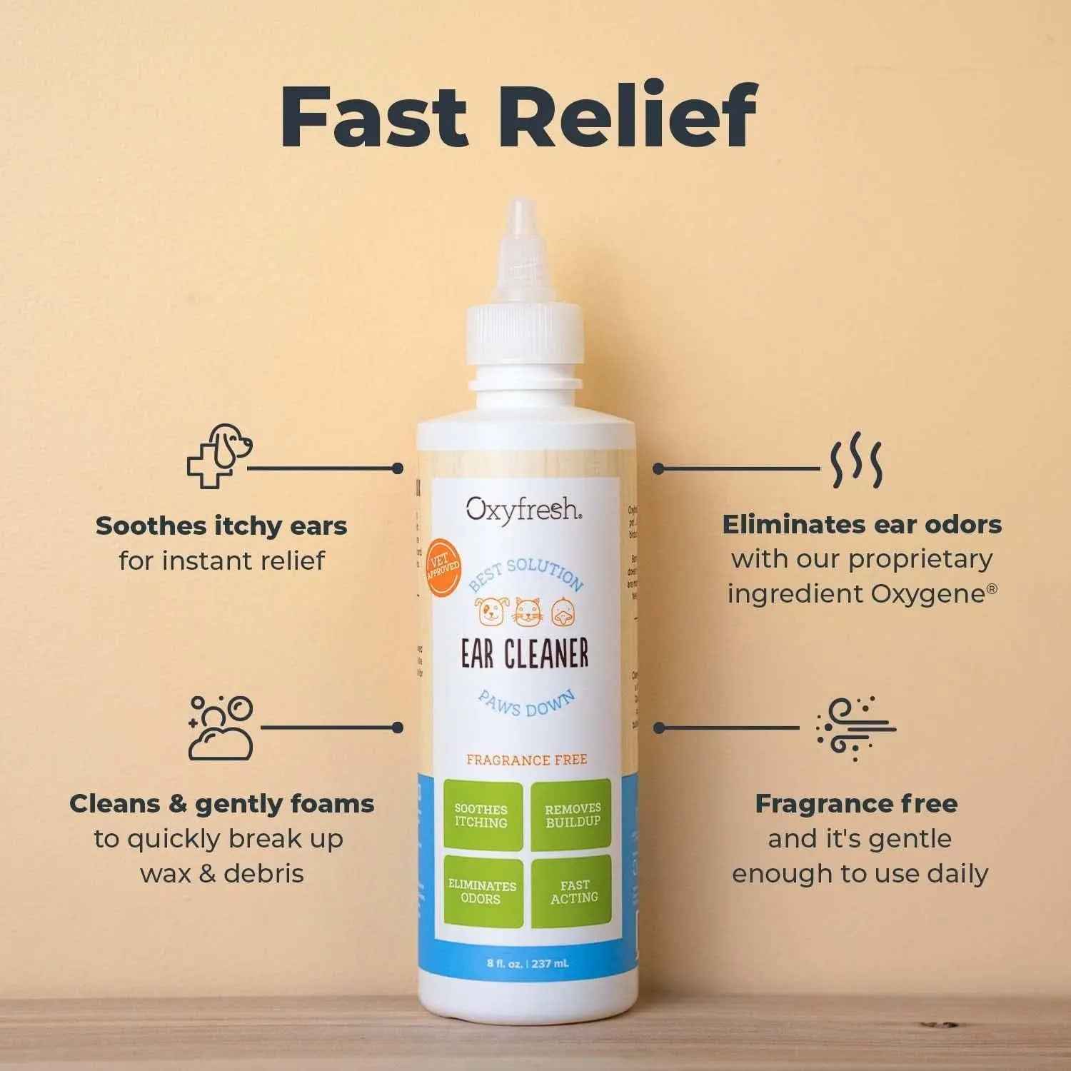 Oxyfresh Advanced Pet Ear Cleaner for Dogs & Cats – Sting-Free, 8 oz