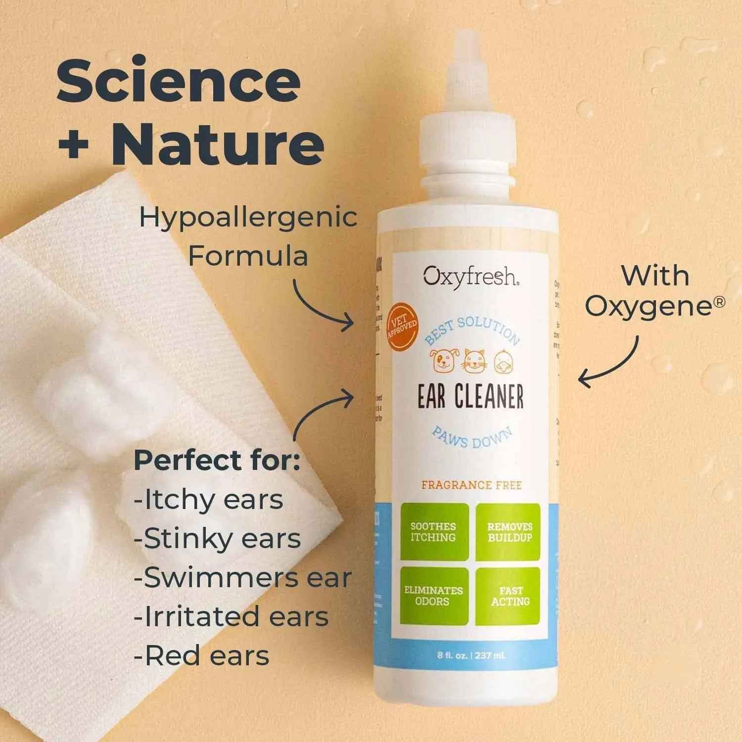 Oxyfresh Advanced Pet Ear Cleaner for Dogs & Cats – Sting-Free, 8 oz