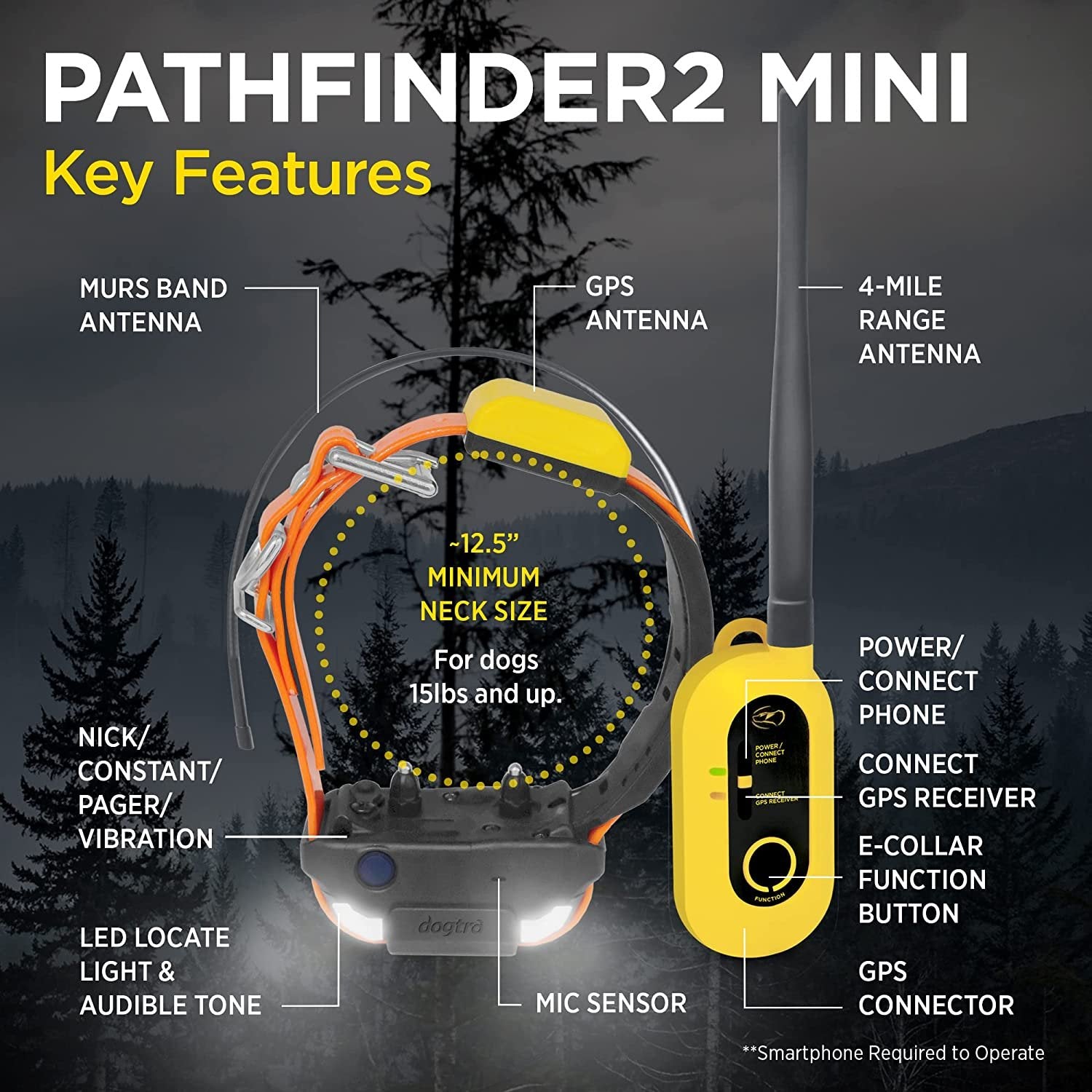 Dogtra Pathfinder 2 Mini Additional Receiver Dog Gps Tracker E Collar Black Led Light No Monthly Fees Free App Waterproof Smartwatch Control Satellite Real Time Tracking Long Range Smartphone Required