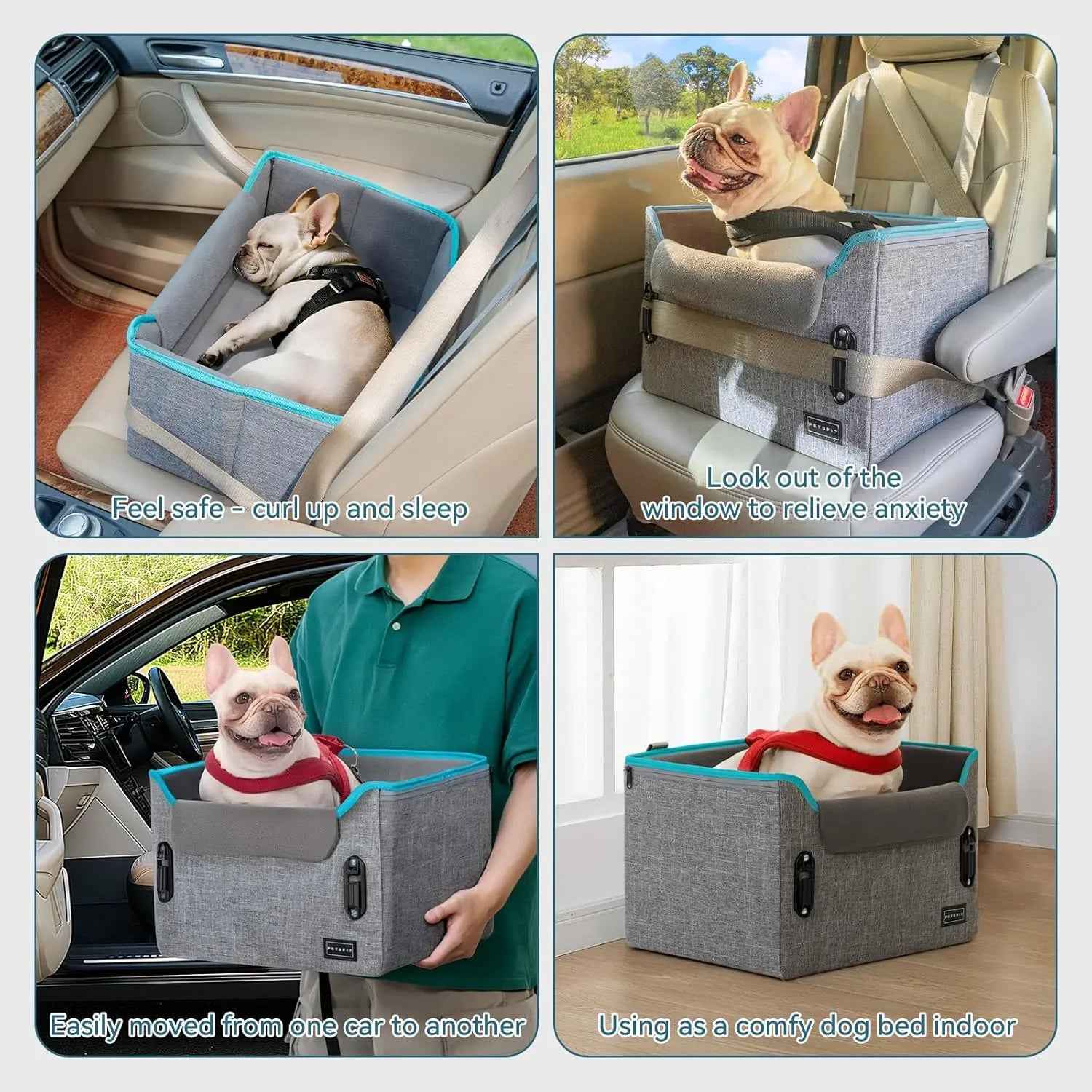 PETSFIT Foldable Dog Car Seat Booster with Safety Buckles