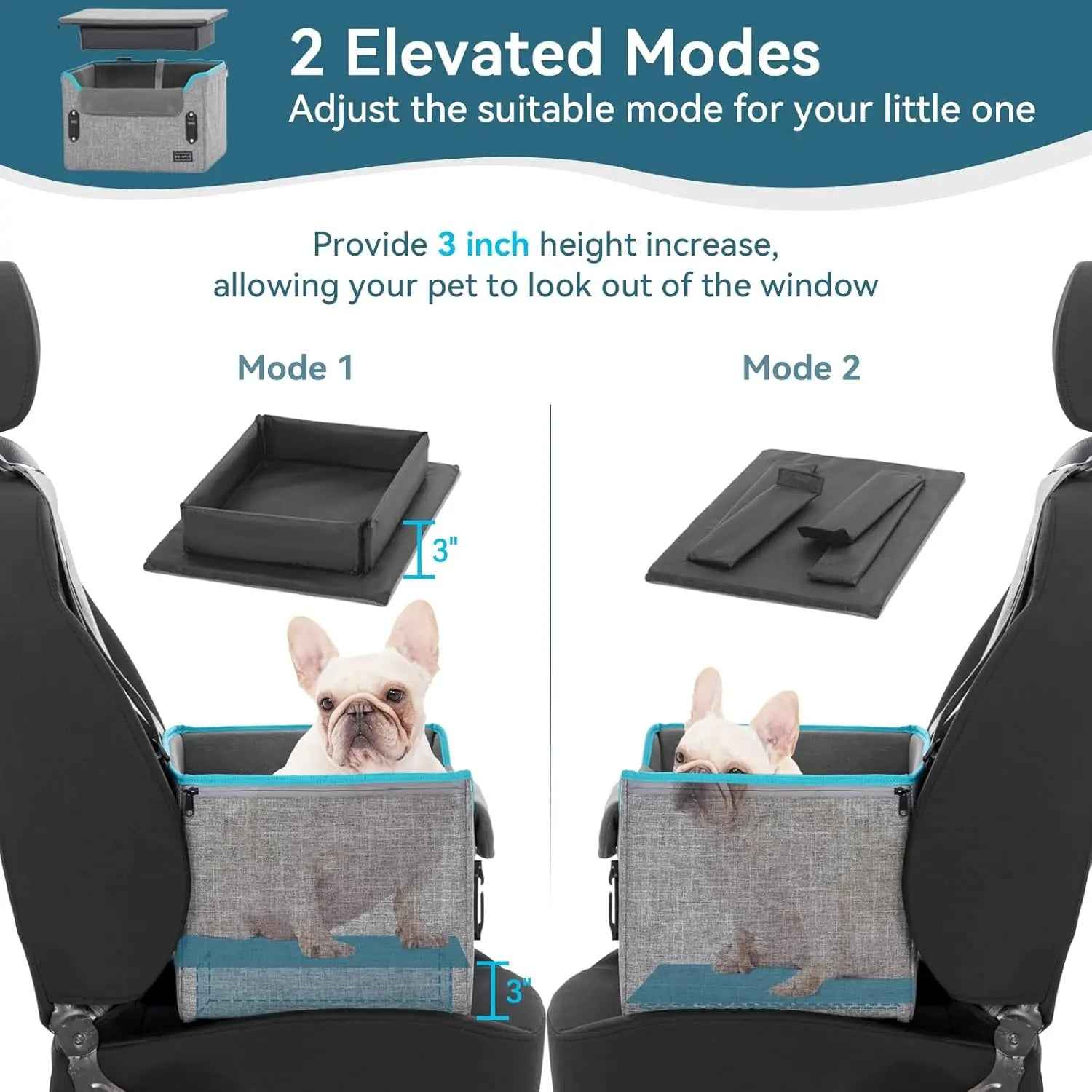 PETSFIT Foldable Dog Car Seat Booster with Safety Buckles