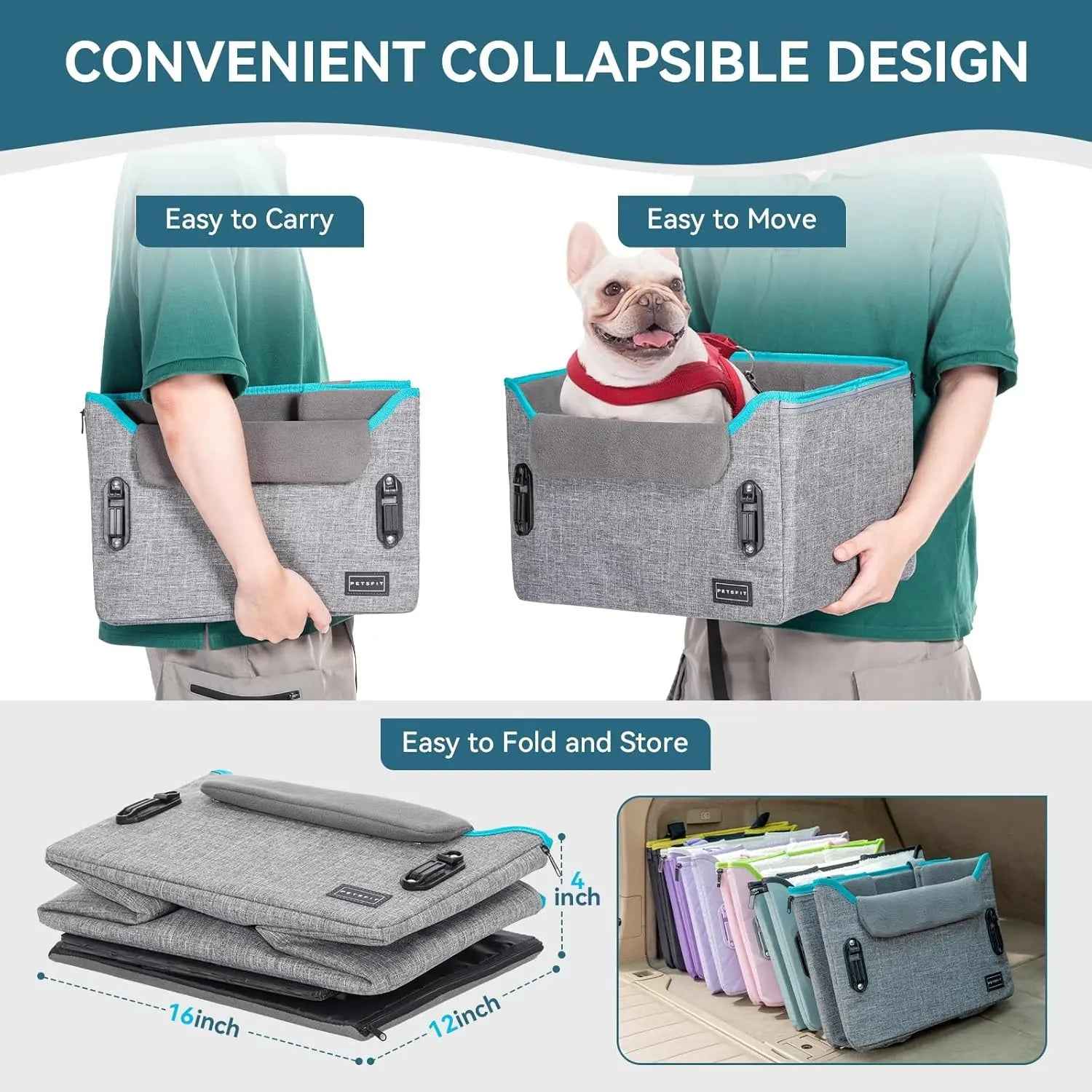 PETSFIT Foldable Dog Car Seat Booster with Safety Buckles