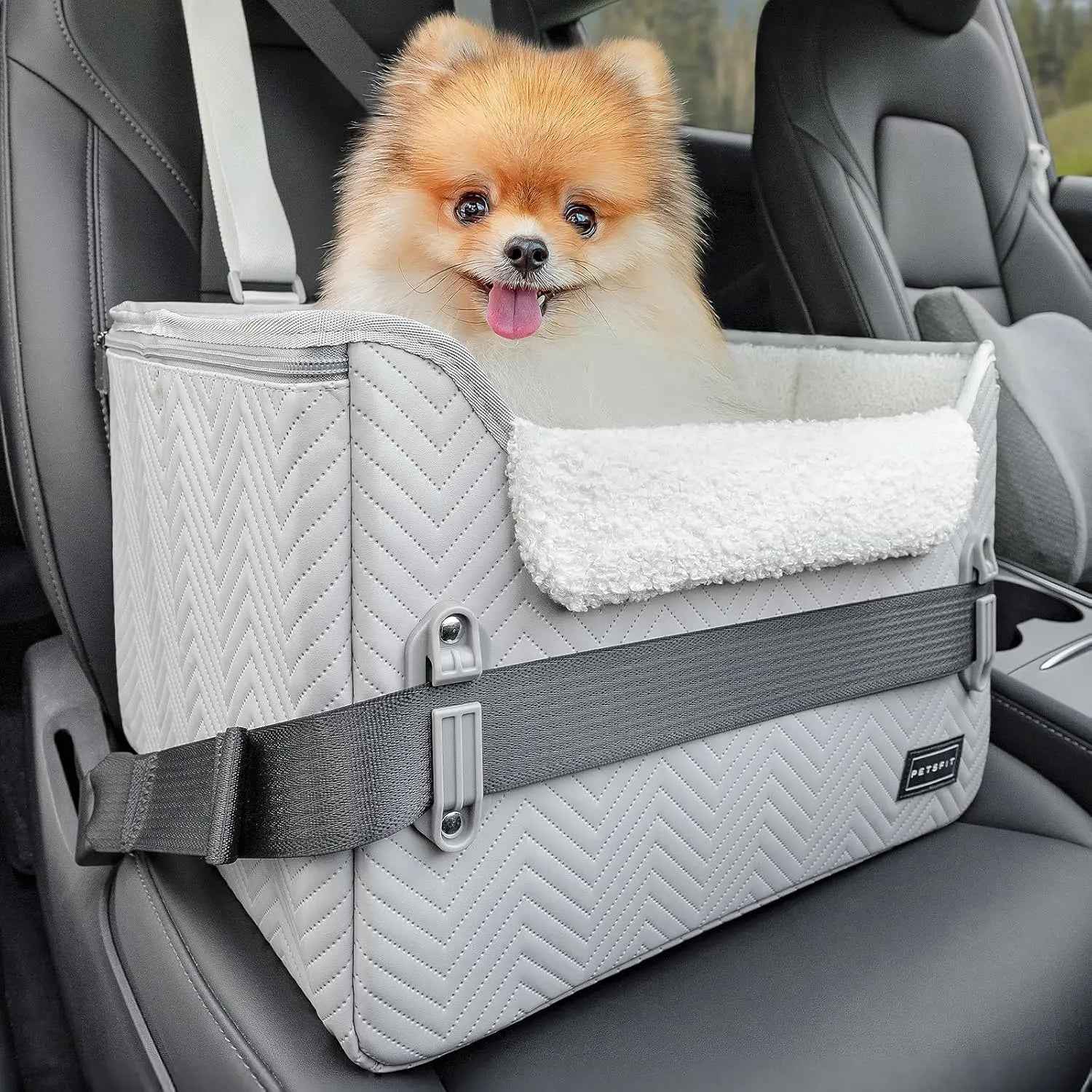 PETSFIT Foldable Dog Car Seat Booster with Safety Buckles