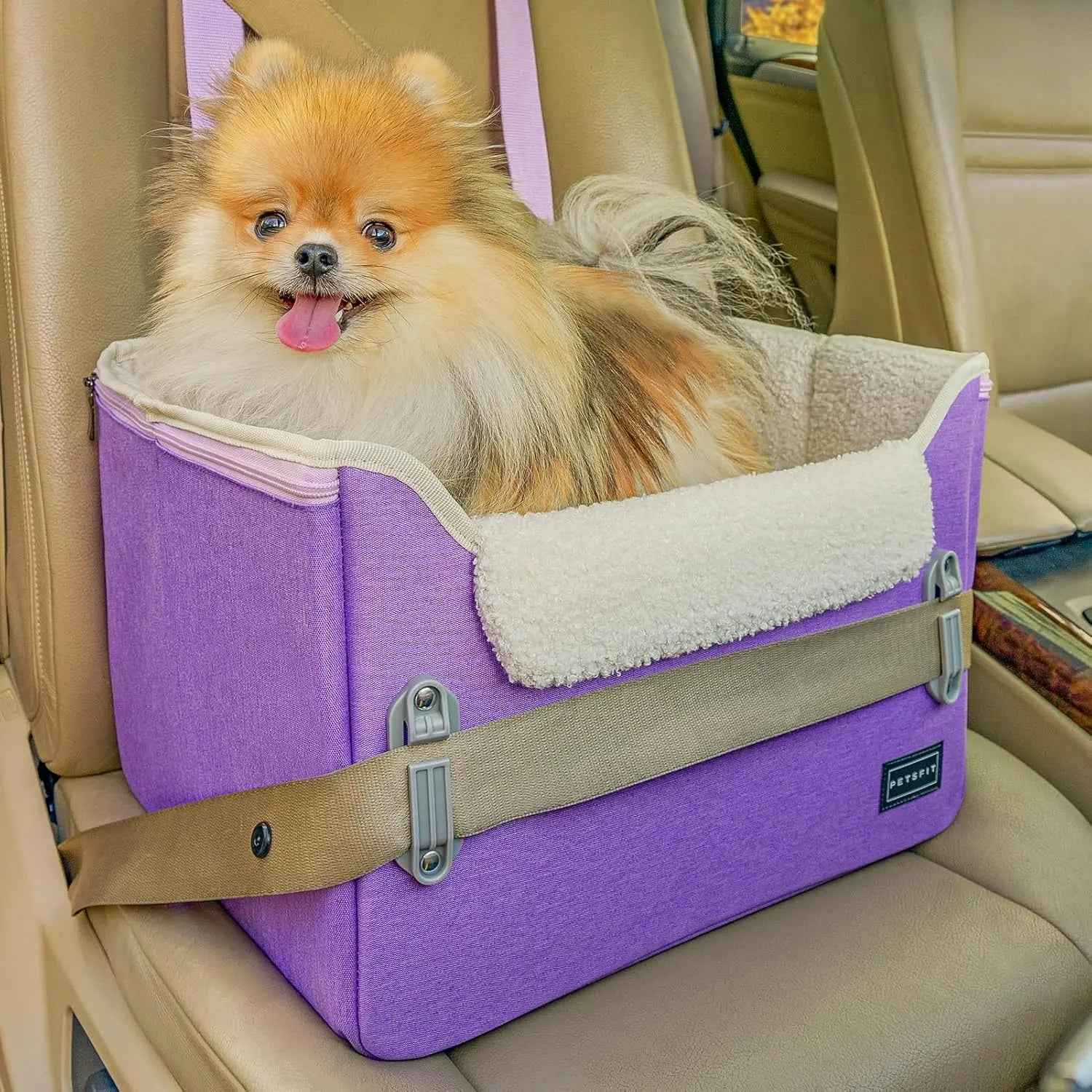 PETSFIT Foldable Dog Car Seat Booster with Safety Buckles