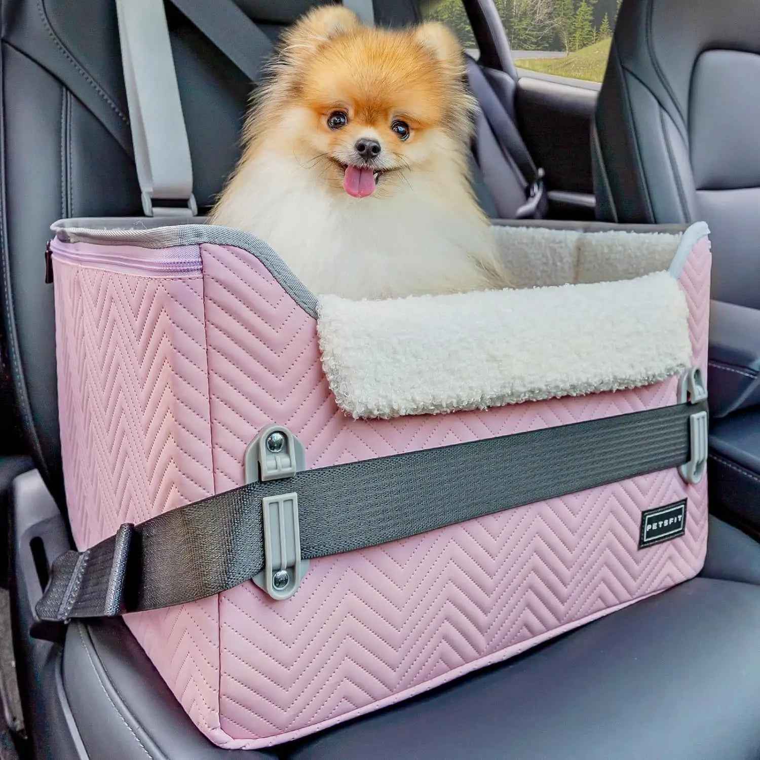 PETSFIT Foldable Dog Car Seat Booster with Safety Buckles