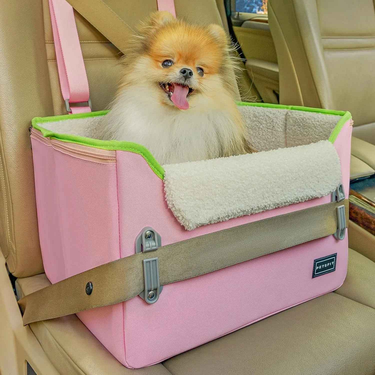 PETSFIT Foldable Dog Car Seat Booster with Safety Buckles