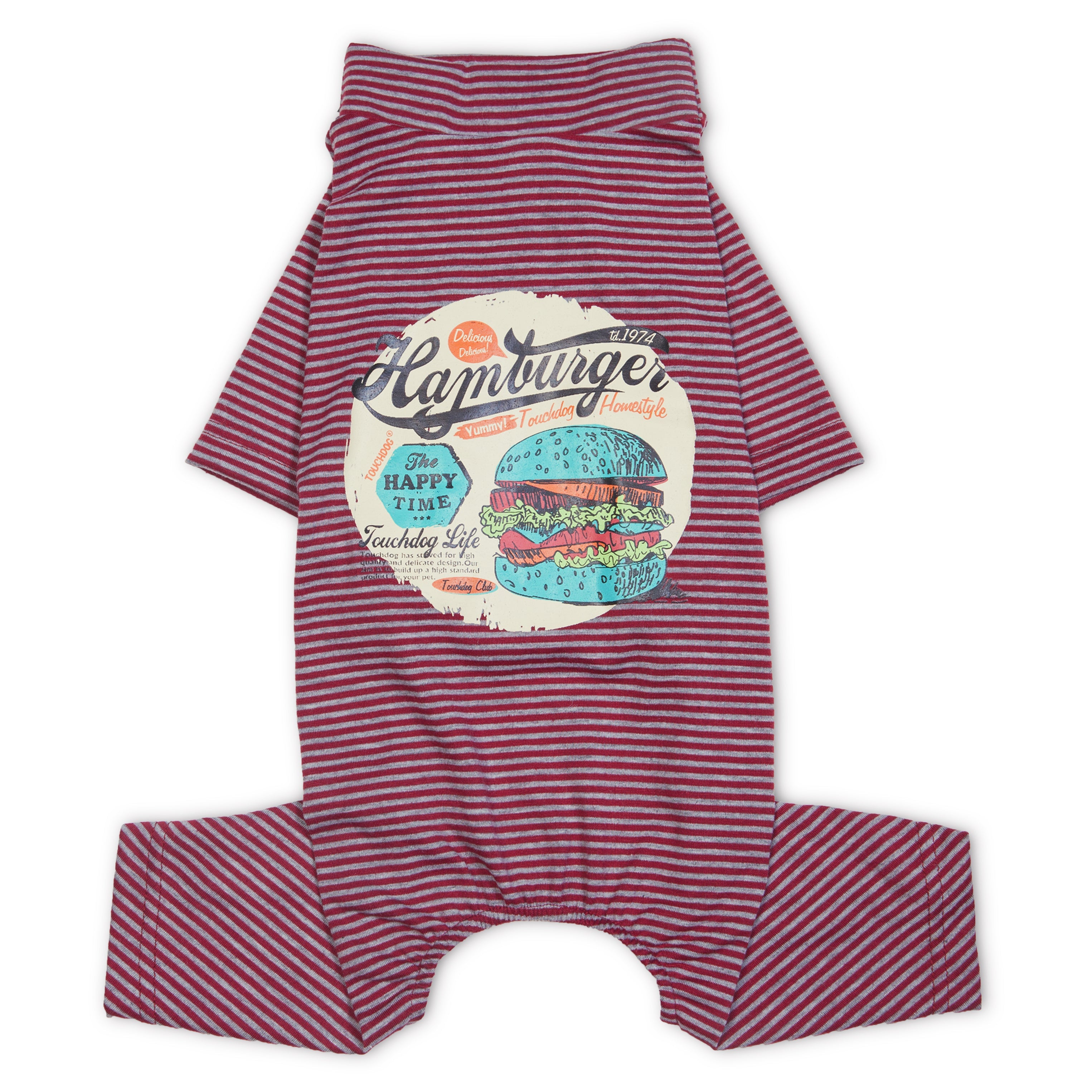 Touchdog Onesie Lightweight Breathable Printed Full Body Pet Dog Tshirt Pajamas  Large  Red