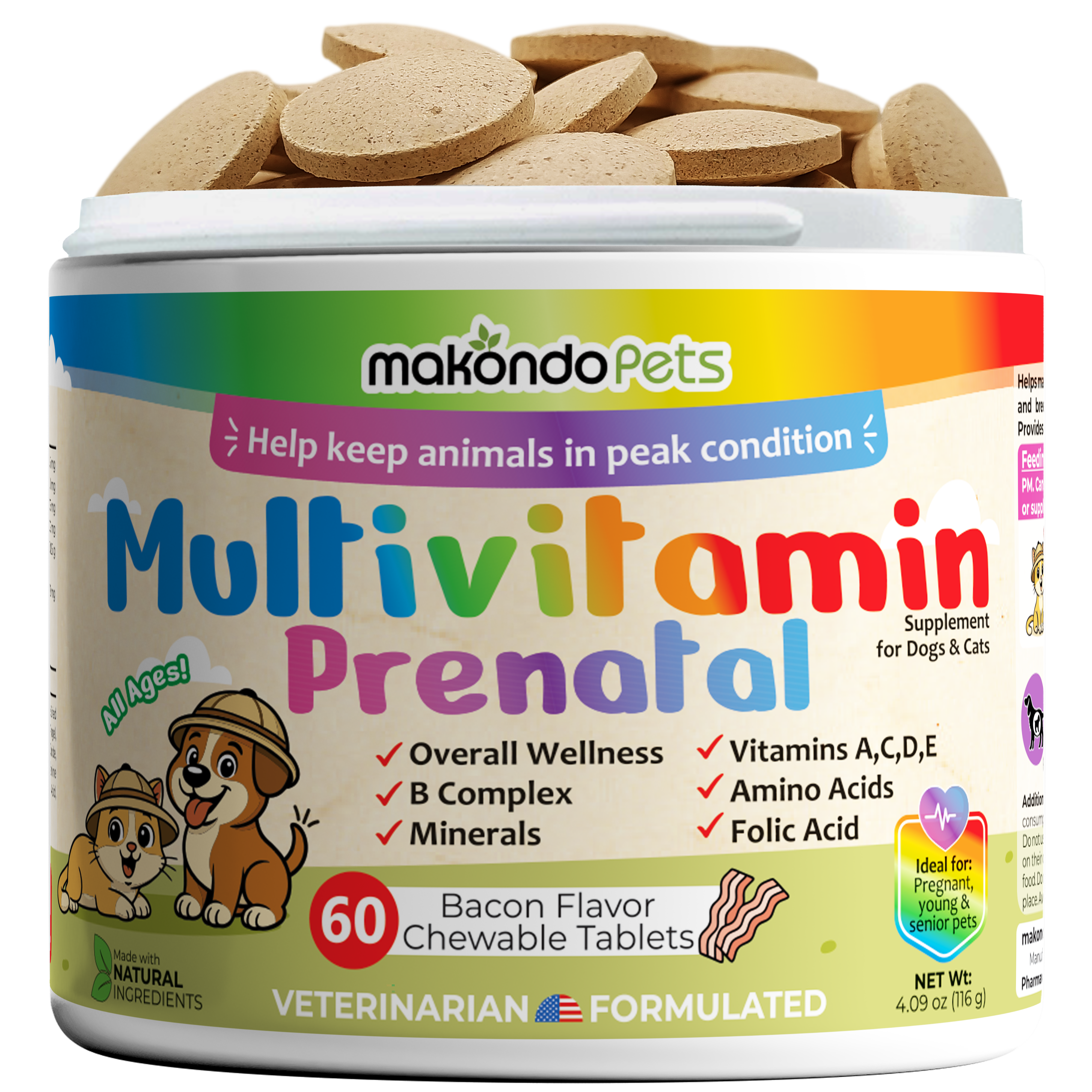 Multivitamin for Dogs & Cats. Prenatal Vitamins. 60 Tabs