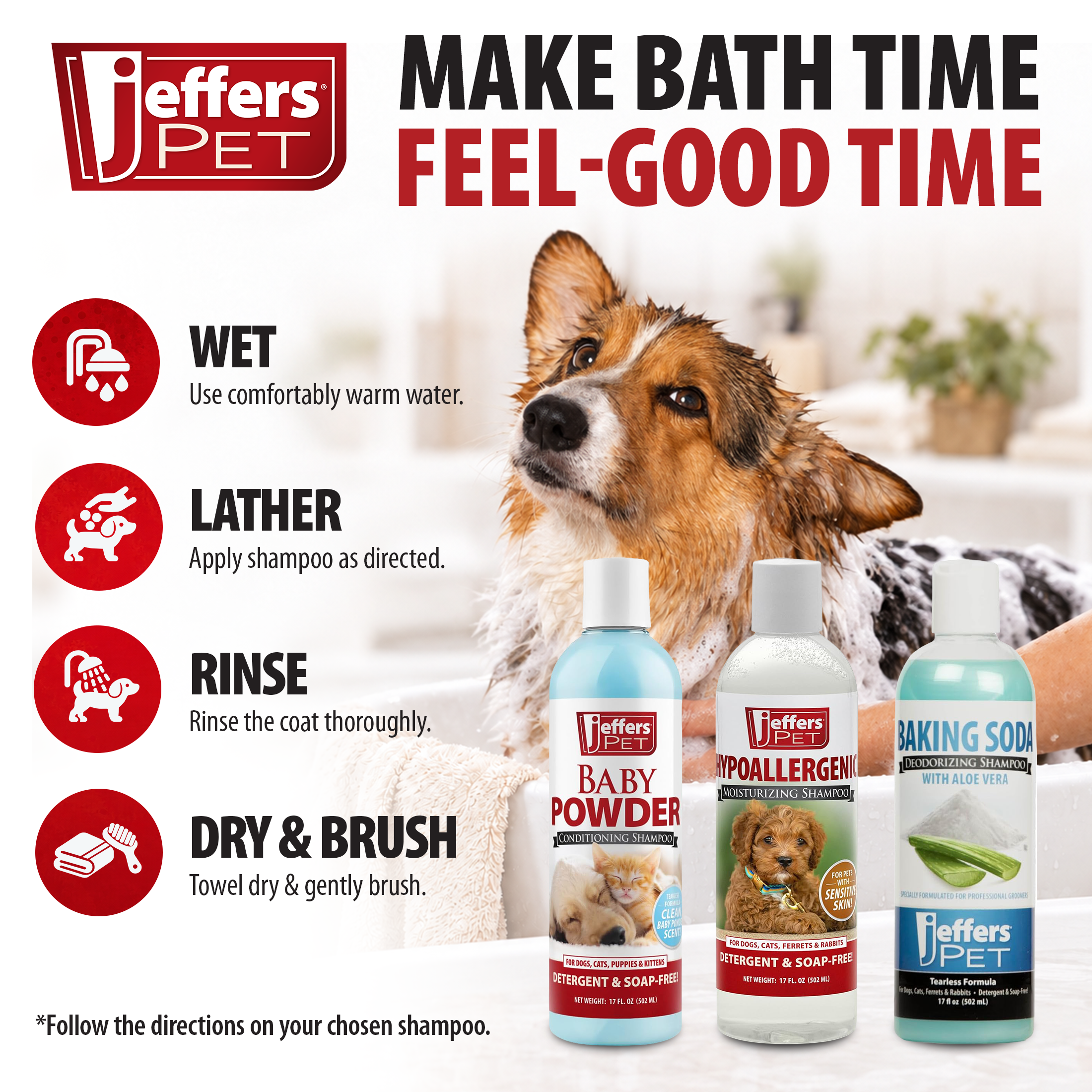 Jeffers Pet Tearless All-Purpose All-Natural Coconut Oil Shampoo for Dogs & Cats
