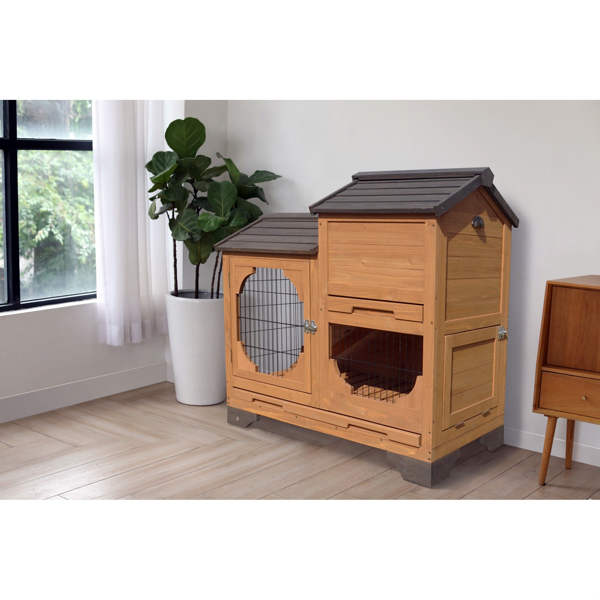 zoovilla Indoor and Outdoor Bunny Hutch with Removable Tray and Wheels