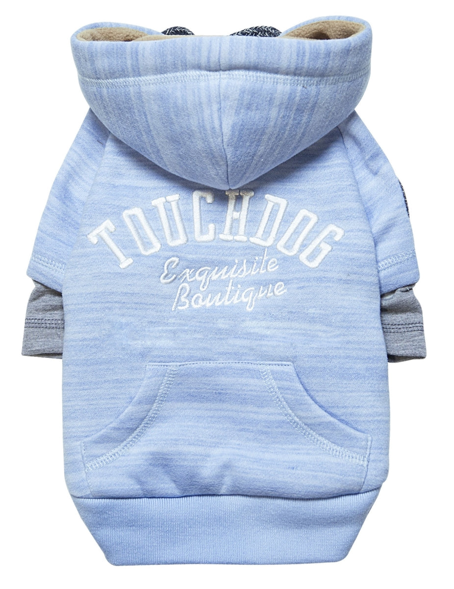 Touchdog 'Hampton Beach' Designer Fashion Ultra-Plush Sand Blasted Pet Dog Hooded Sweater Hoodie, Medium, Blue