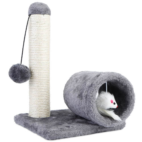 Cat Scratching Post Cat Kitten Sisal Scratch Post Toy W/Tunnel & Lifelike Mouse Toy Pet Activity Play Fun