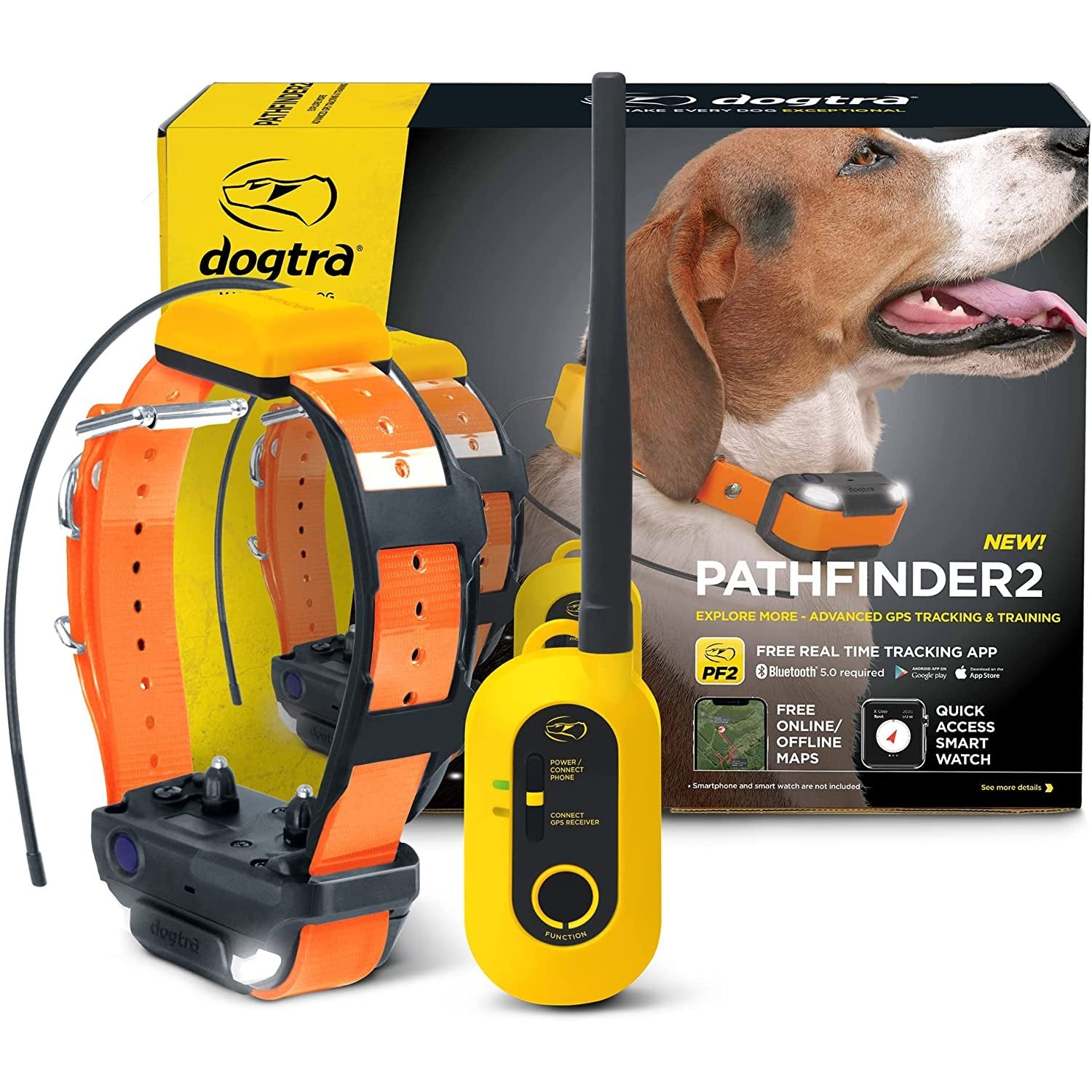 Dogtra Pathfinder 2 Gps Dog Tracker E Collar 9 Mile Long Range Led Light No Monthly Fees Free App Waterproof Smartwatch Control Satellite Real Time Tracking Multiple Dogs Smartphone Required