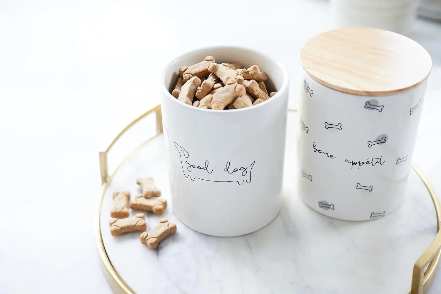 Pearhead Ceramic Treat Jar & M–XL Ceramic Dog Bowl | Modern Pet