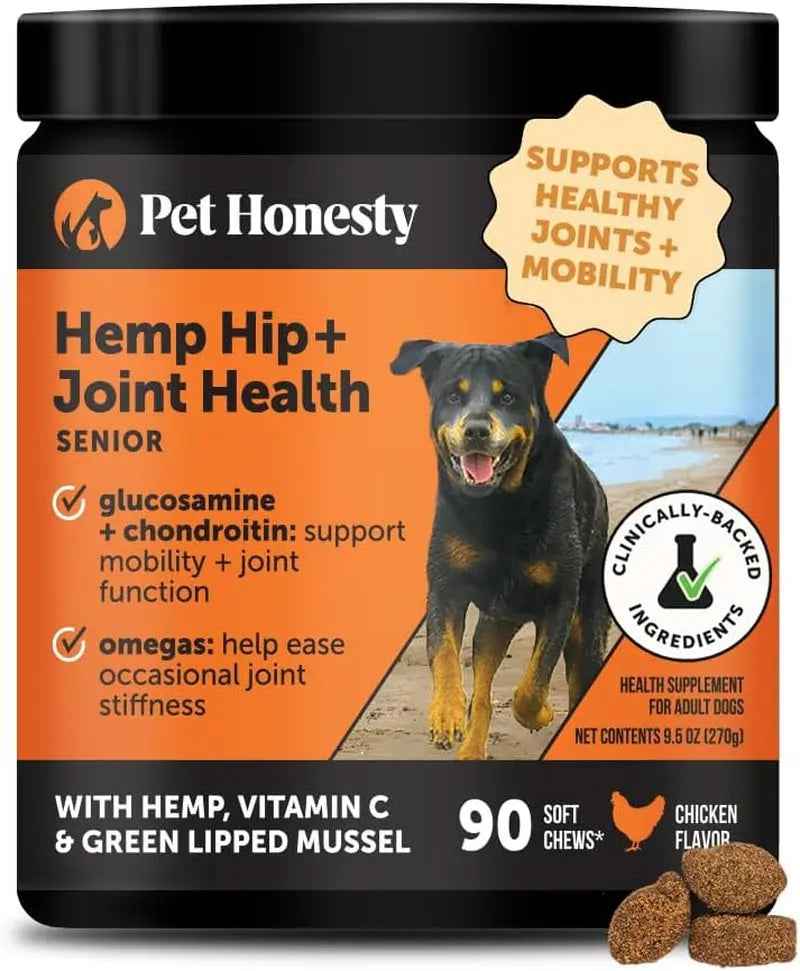 Pet Honesty Senior Hemp Hip & Joint Chews for Dogs – Mobility Support 90 Ct