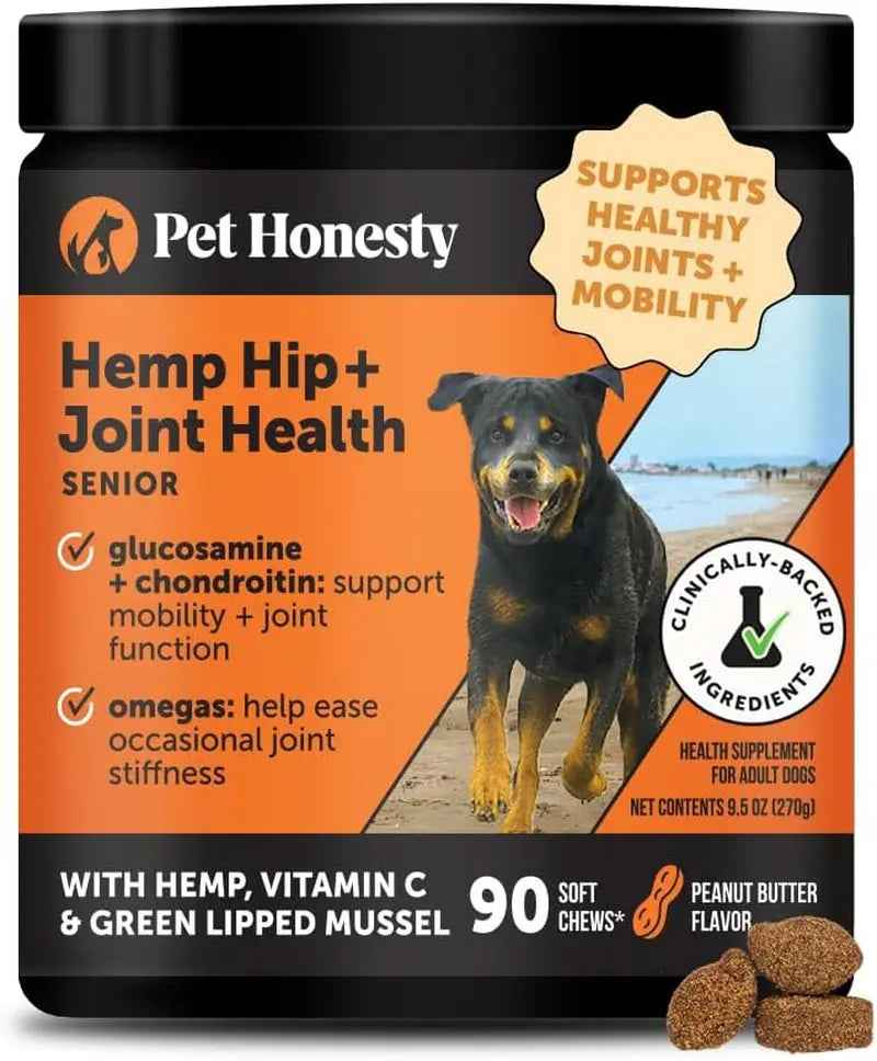 Pet Honesty Senior Hemp Hip & Joint Chews for Dogs – Mobility Support 90 Ct