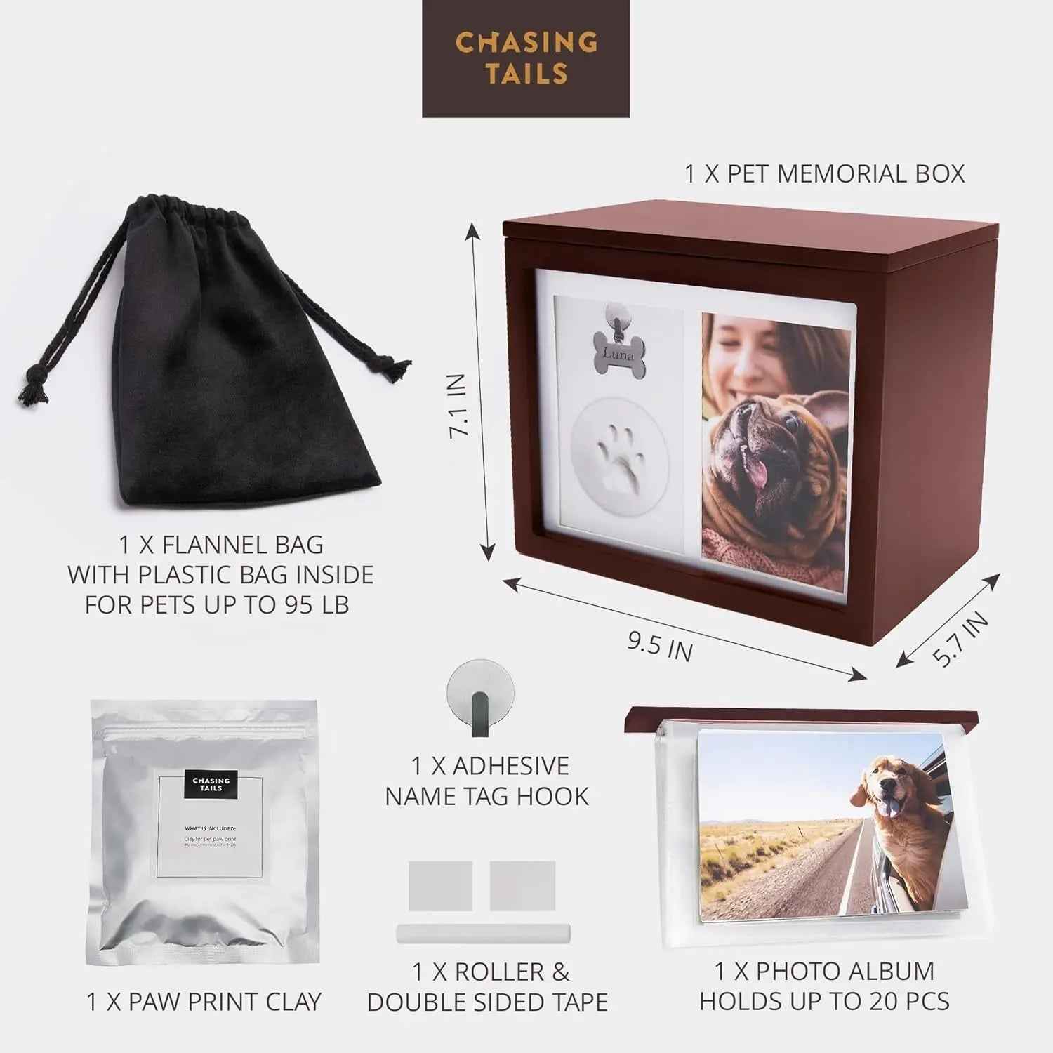 Pet Memorial Urn Keepsake Box with Photo Frame, Paw Print Kit & Album