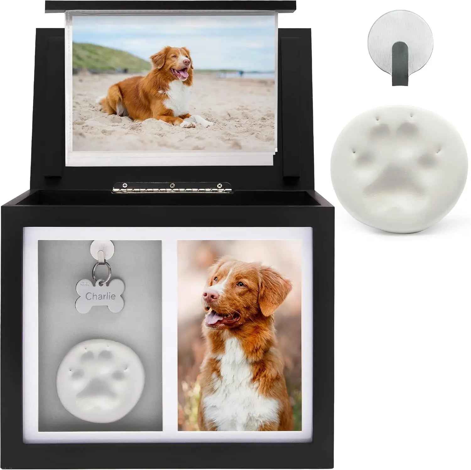 Pet Memorial Urn Keepsake Box with Photo Frame, Paw Print Kit & Album